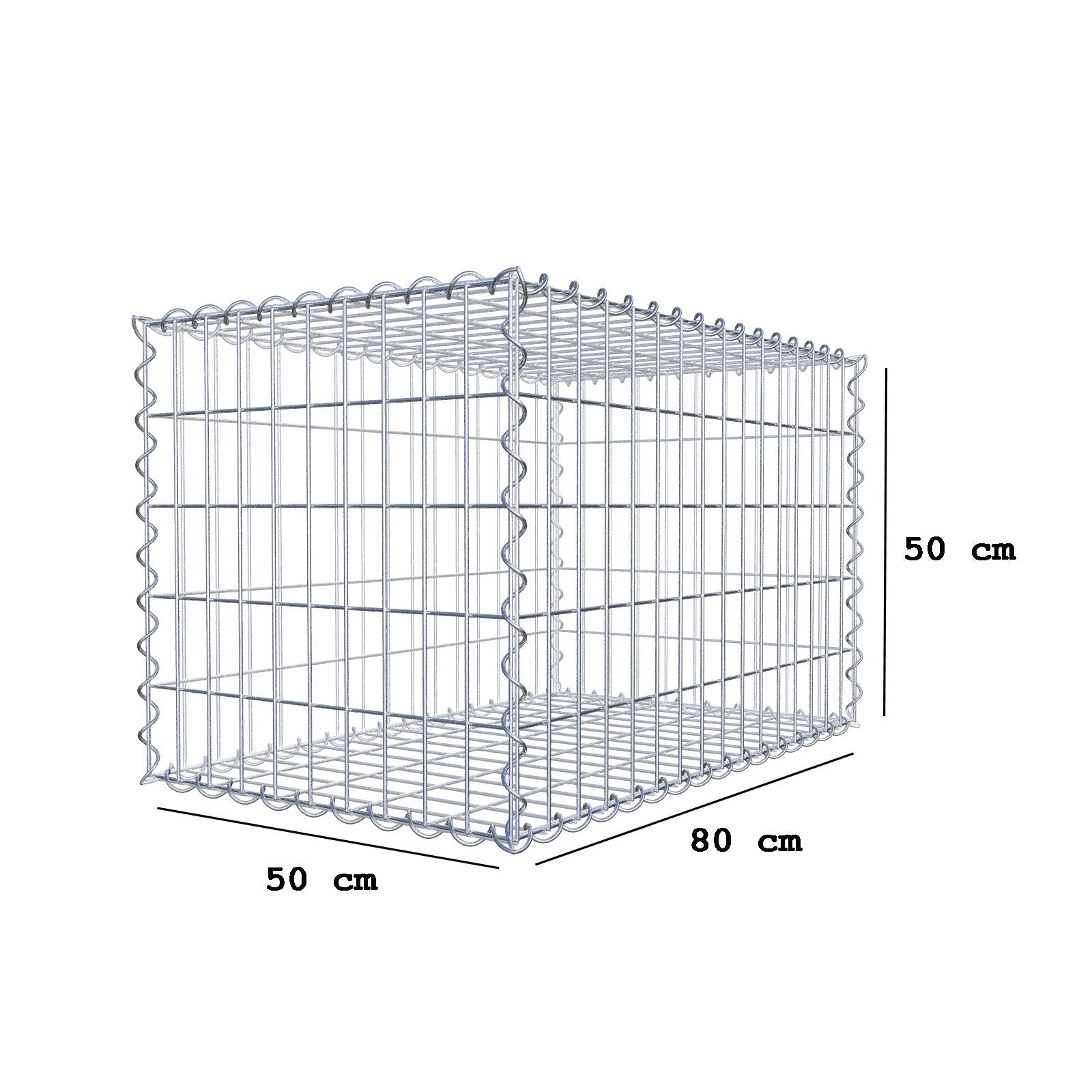 Gabbione 80 cm x 50 cm x 50 cm (L x H x P), maglia 5 cm x 10 cm, spirale