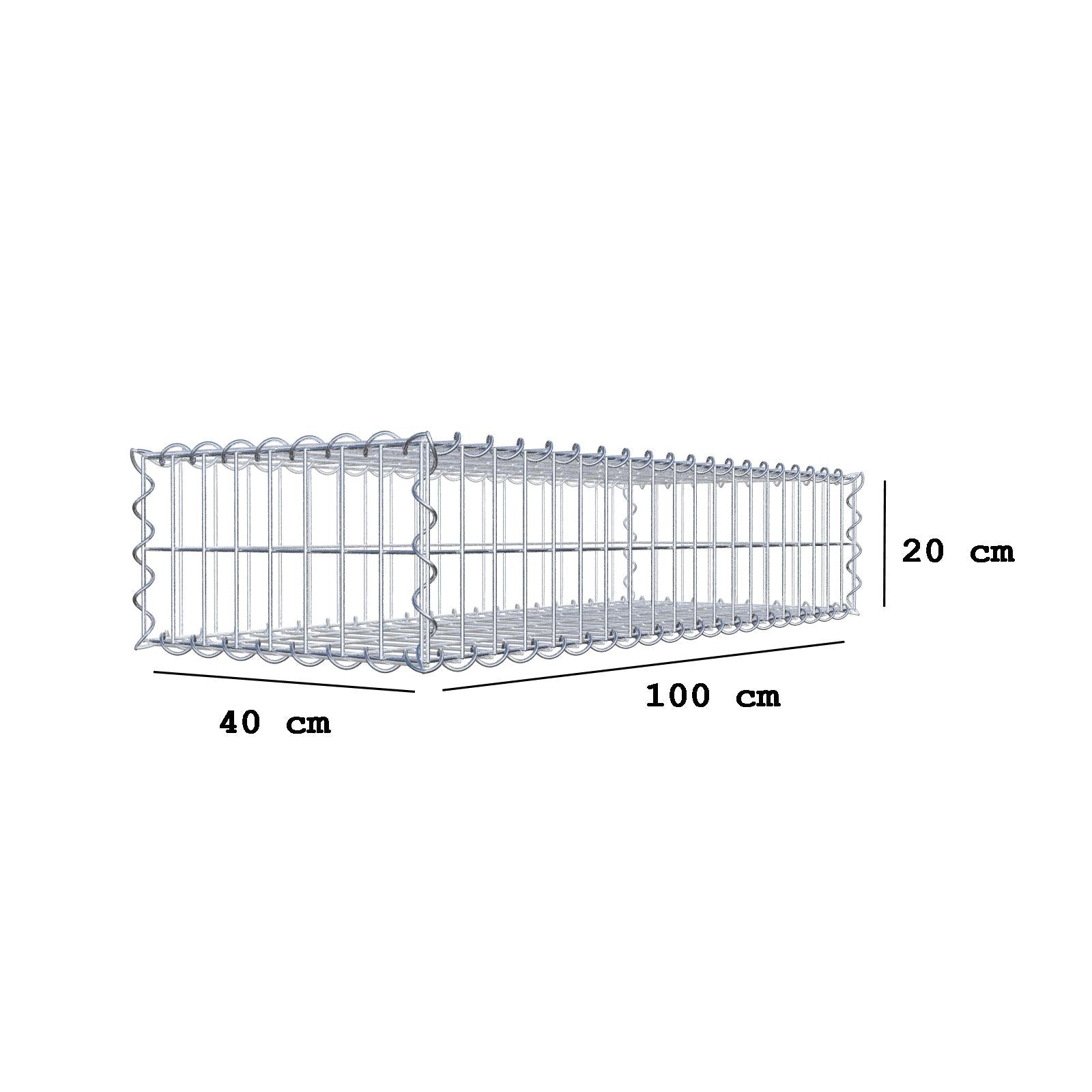 Gabion 100 cm x 20 cm x 40 cm (L x H x P), mailles 5 cm x 10 cm, spirale