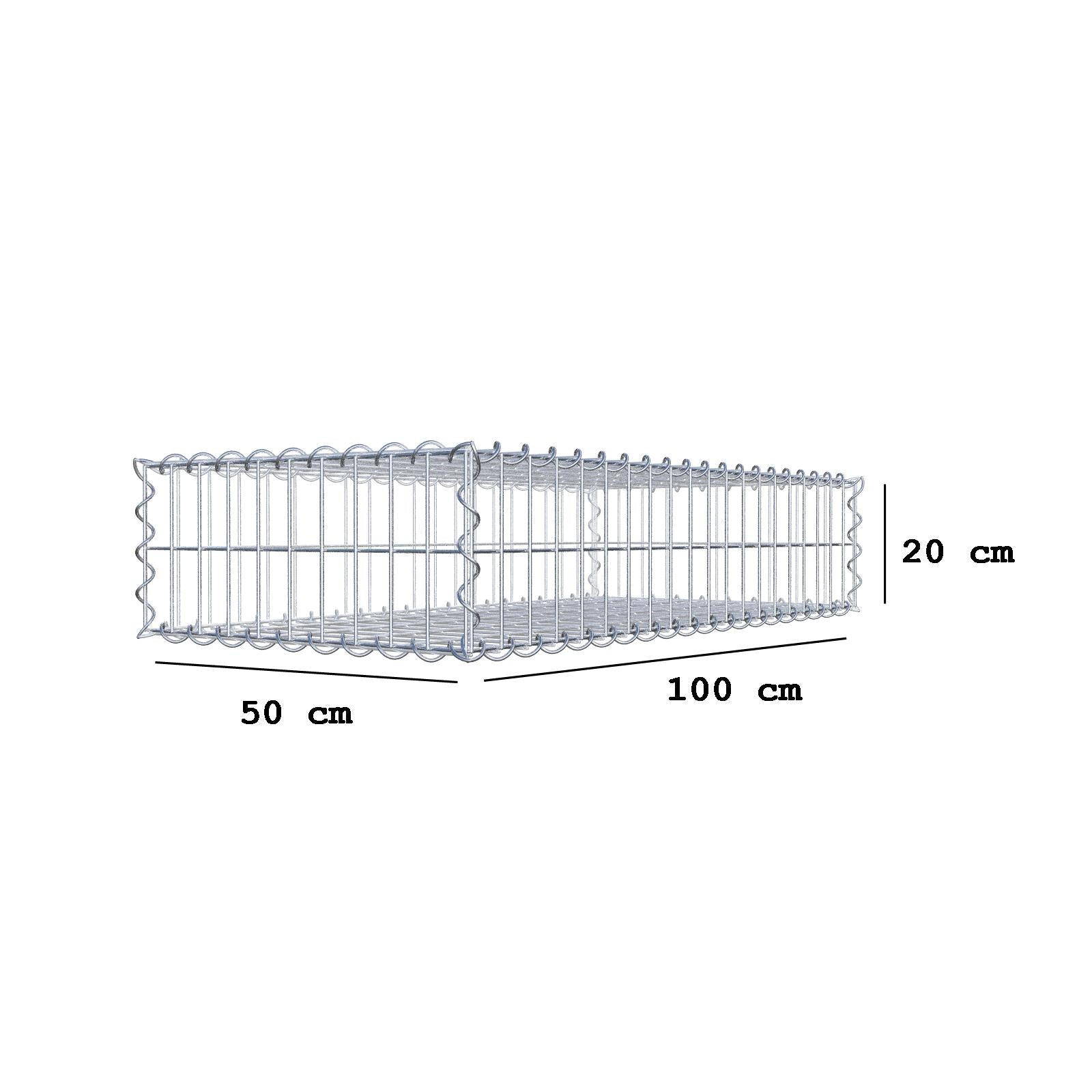 Gabbione 100 cm x 20 cm x 50 cm (L x H x P), maglia 5 cm x 10 cm, spirale