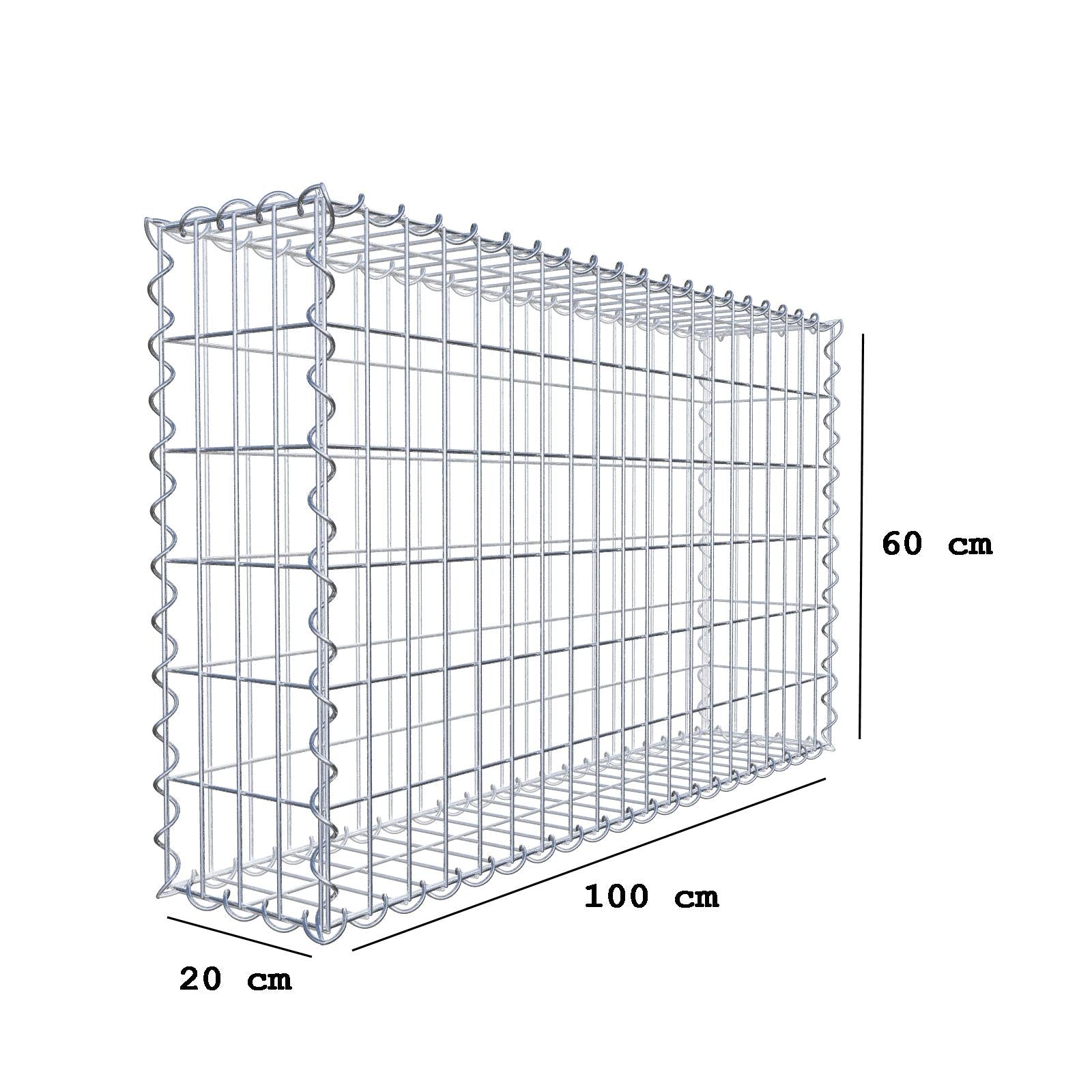 Gabione 100 cm x 60 cm x 20 cm (L x H x T), Maschenweite 5 cm x 10 cm, Spirale