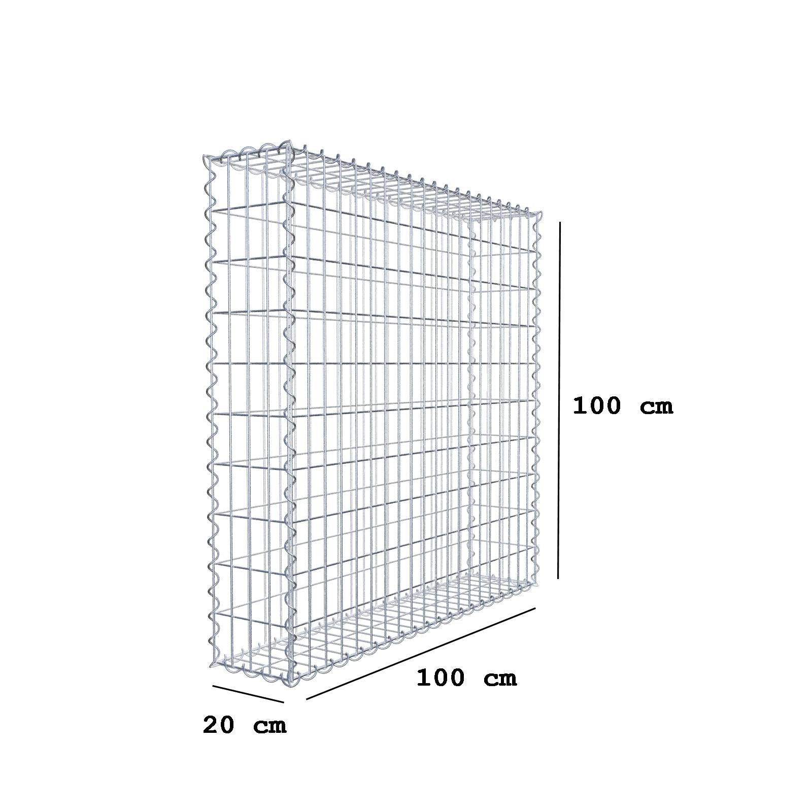 Gabbione 100 cm x 100 cm x 20 cm (L x H x P), maglia 5 cm x 10 cm, spirale