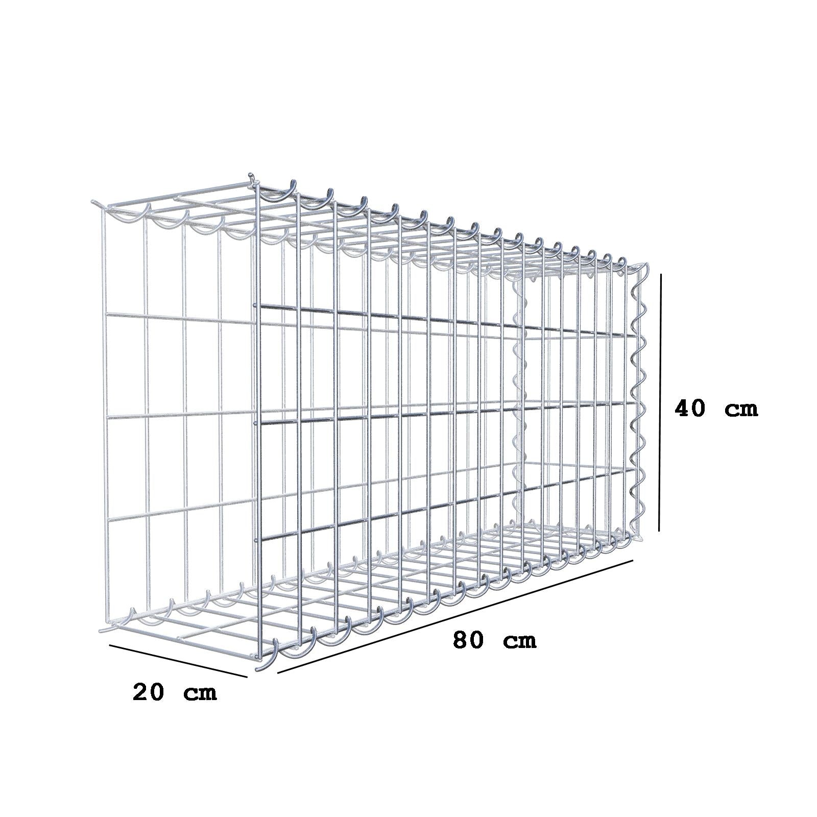 Extra gabion typ 2 80 cm x 40 cm x 20 cm (L x H x D), maskstorlek 5 cm x 10 cm, spiral