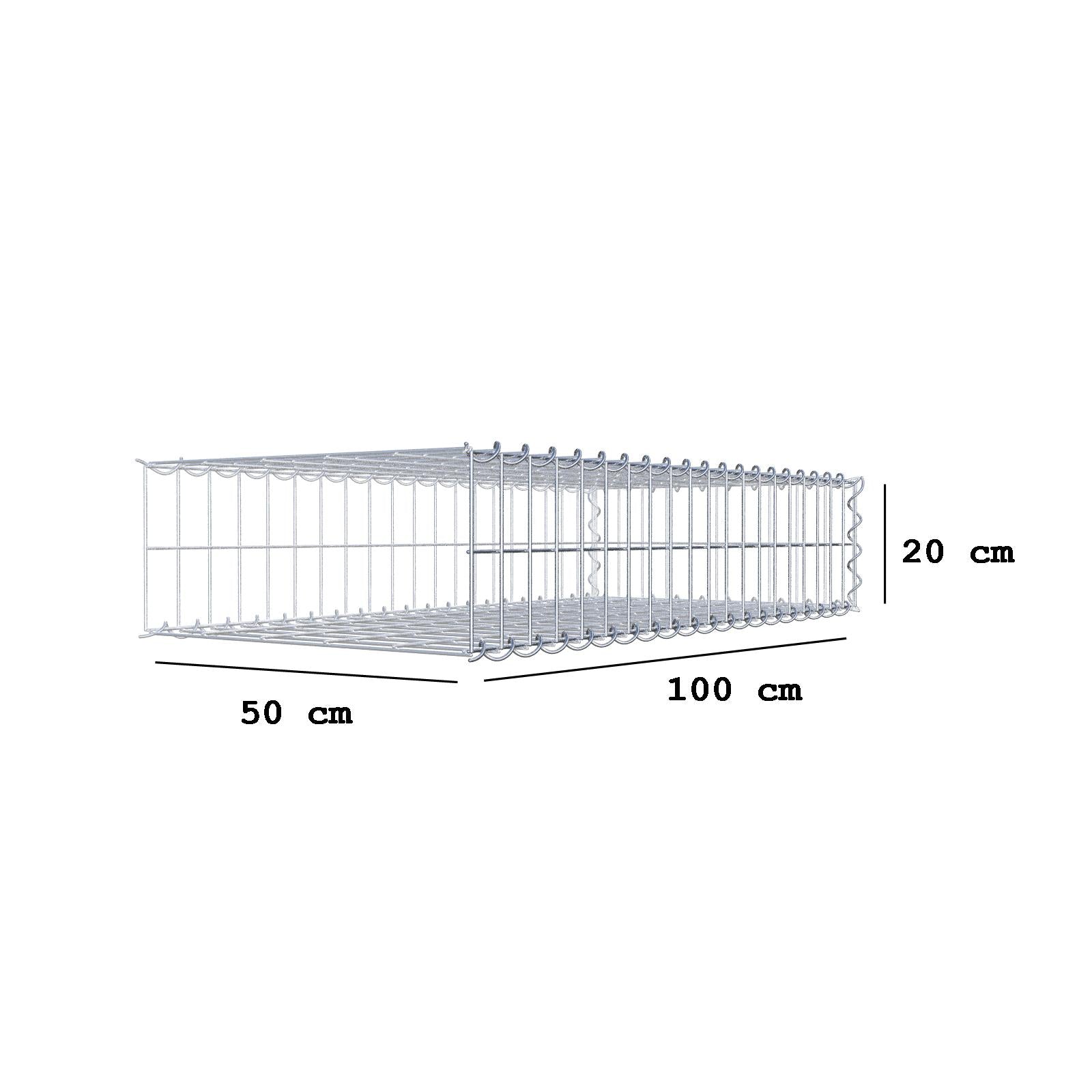 Gabbione aggiuntivo tipo 2 100 cm x 20 cm x 50 cm (L x A x P), maglia 5 cm x 10 cm, spirale