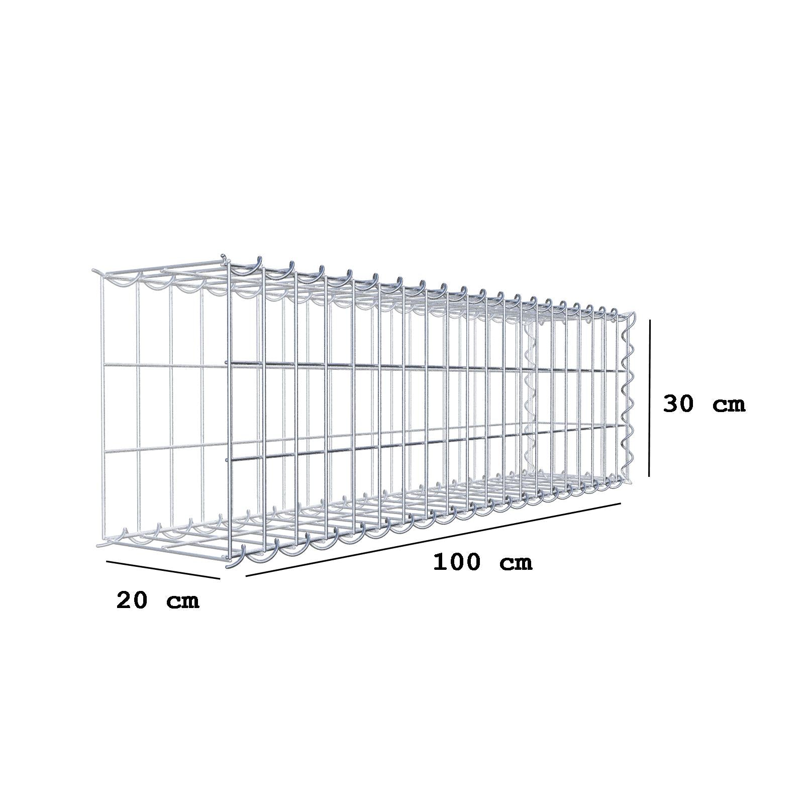Gabbione aggiuntivo tipo 2 100 cm x 30 cm x 20 cm (L x A x P), maglia 5 cm x 10 cm, spirale