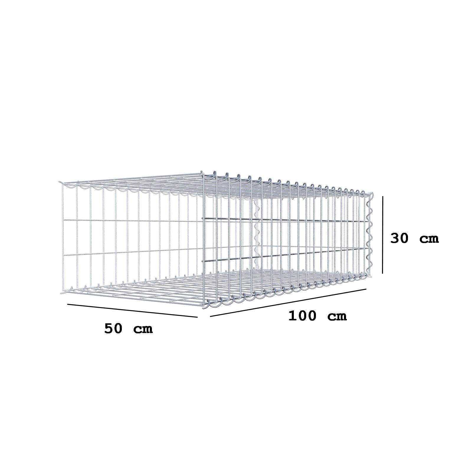 Gabbione aggiuntivo tipo 2 100 cm x 30 cm x 50 cm (L x A x P), maglia 5 cm x 10 cm, spirale