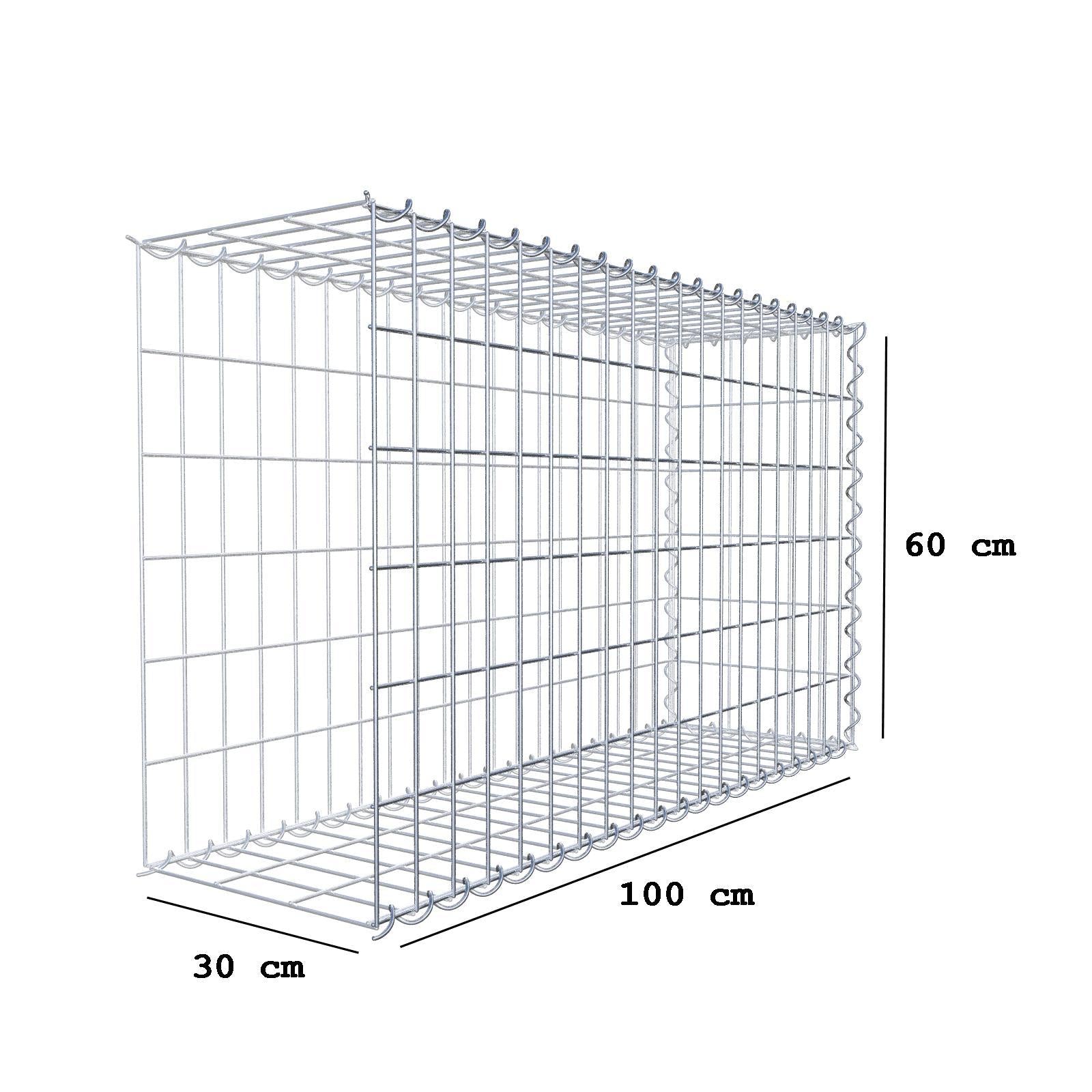Gavión adulto tipo 2 100 cm x 60 cm x 30 cm (largo x alto x profundidad), tamaño de malla 5 cm x 10 cm, espiral