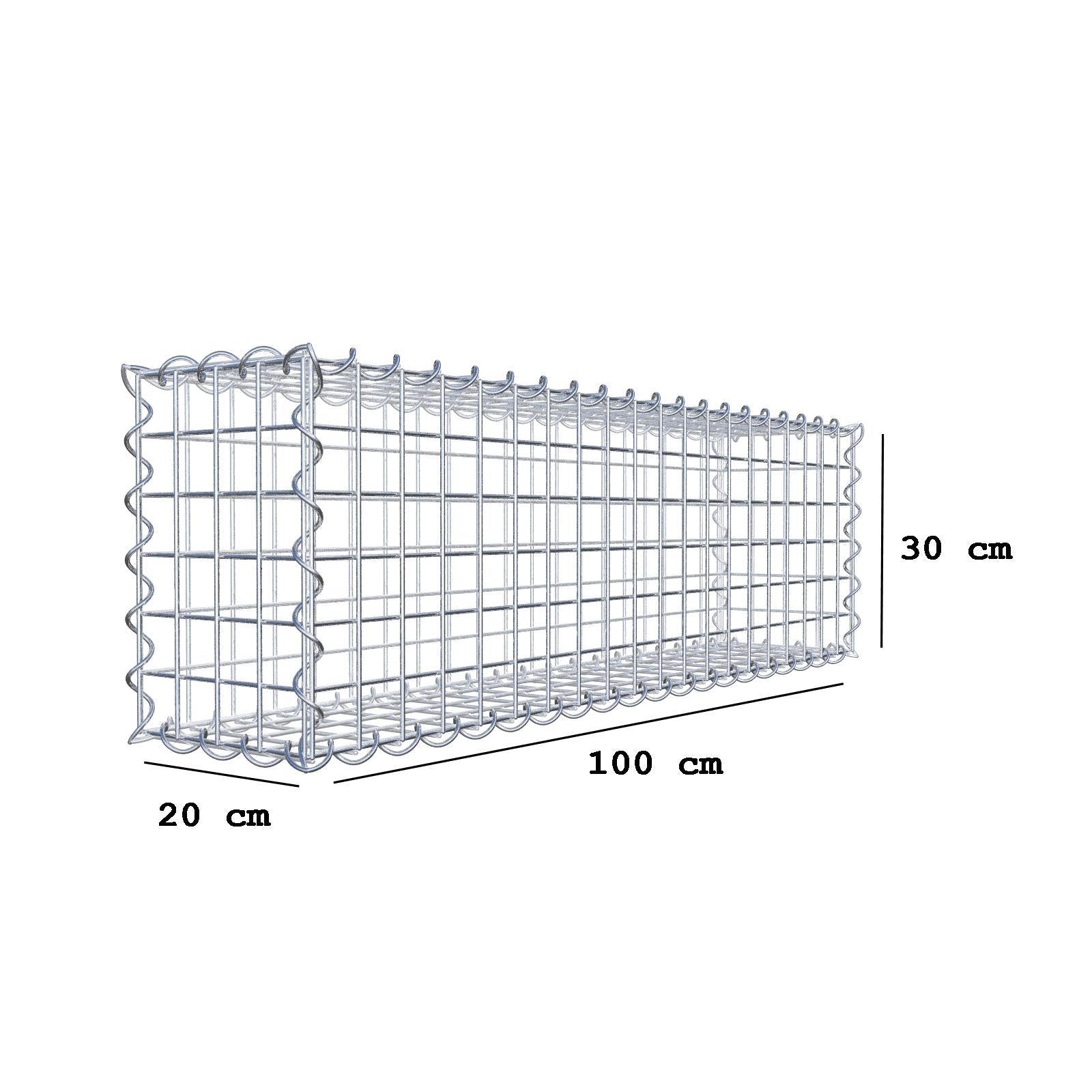 Gabion 100 cm x 30 cm x 20 cm (L x H x D), mesh size 5 cm x 5 cm, spiral
