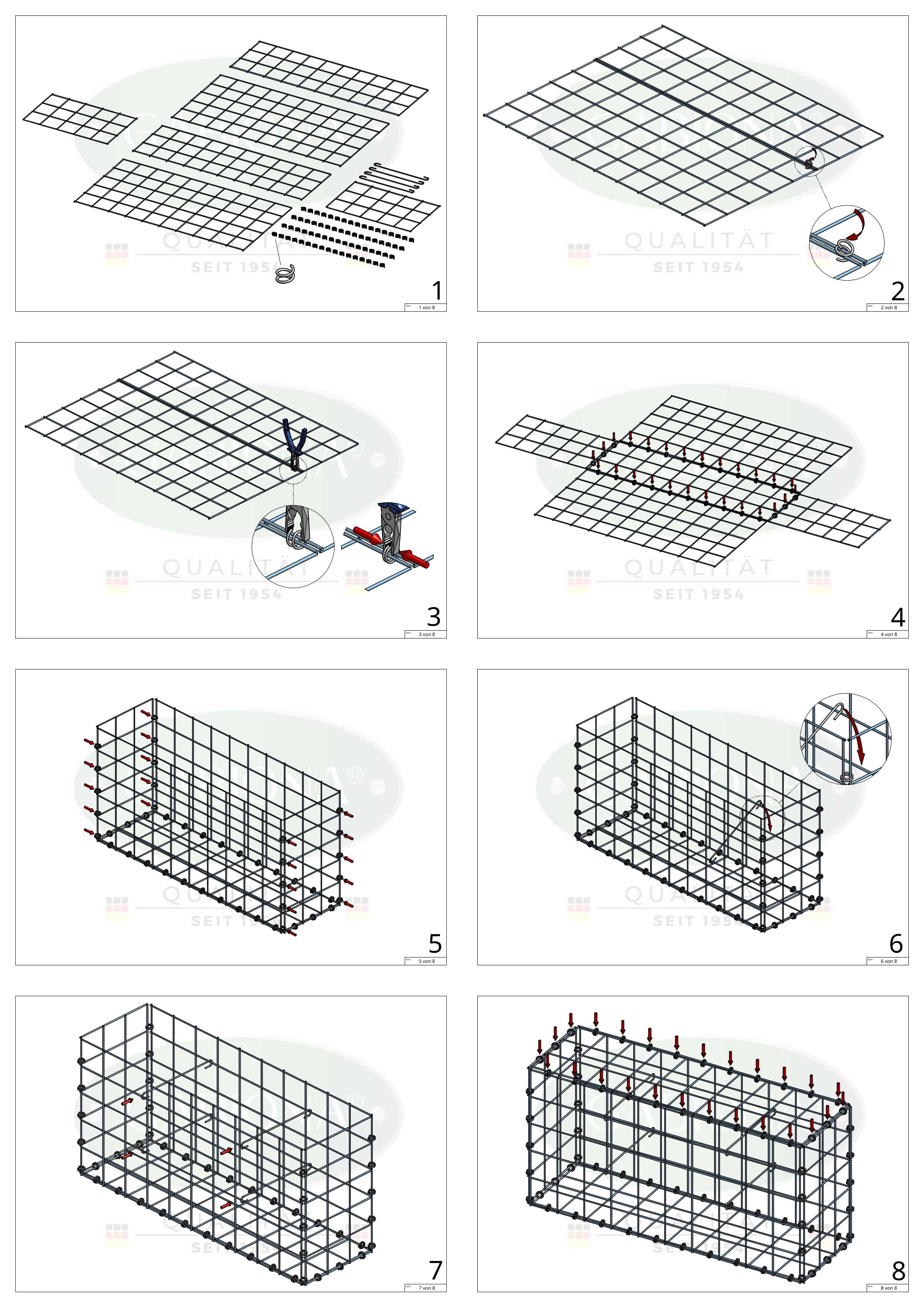 Gabion 50 cm x 40 cm x 40 cm (L x H x D), maskstorlek 10 x 10 cm, spiralring