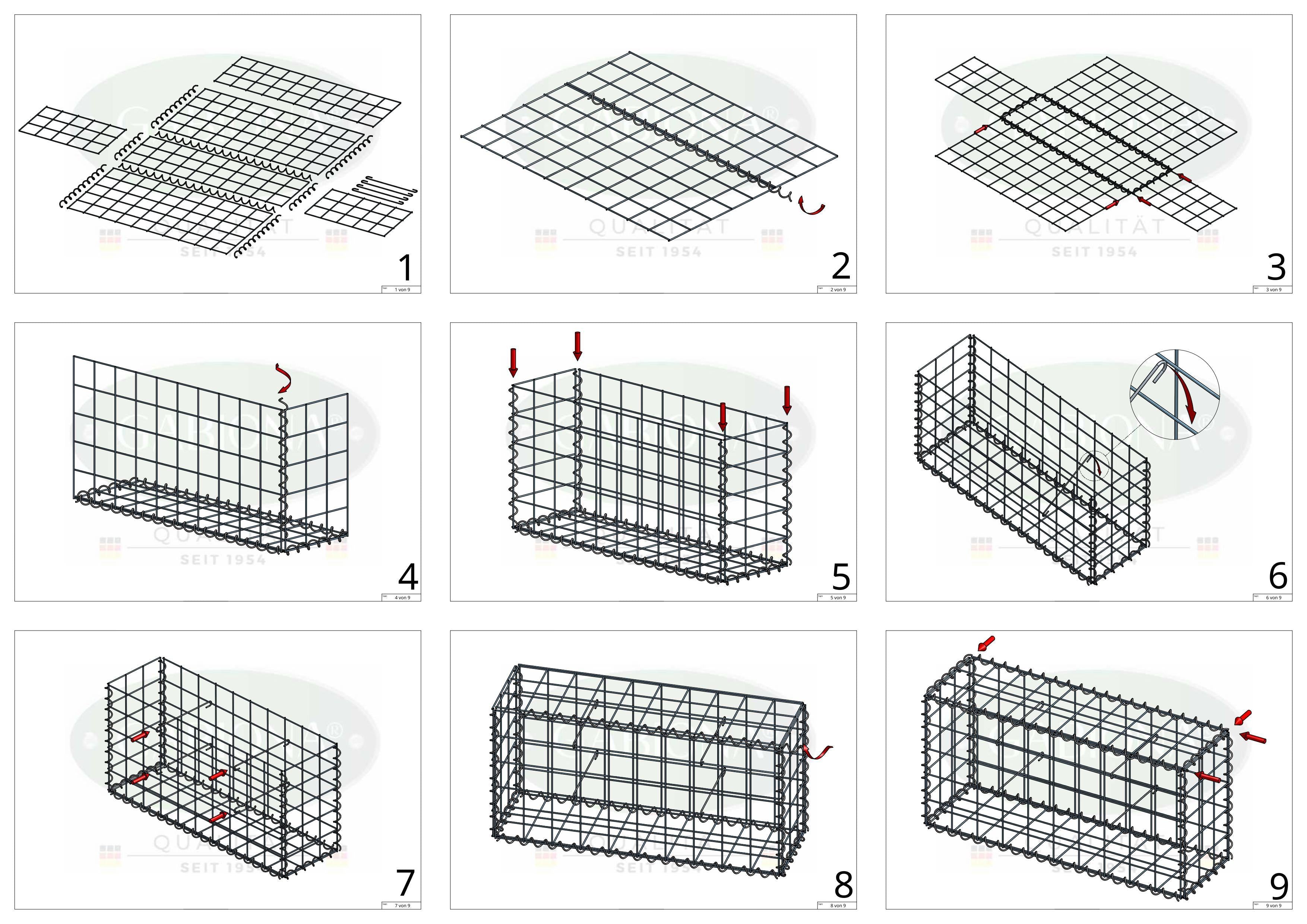 Gabion 80 cm x 50 cm x 50 cm (L x H x P), mailles 10 cm x 10 cm, spirale