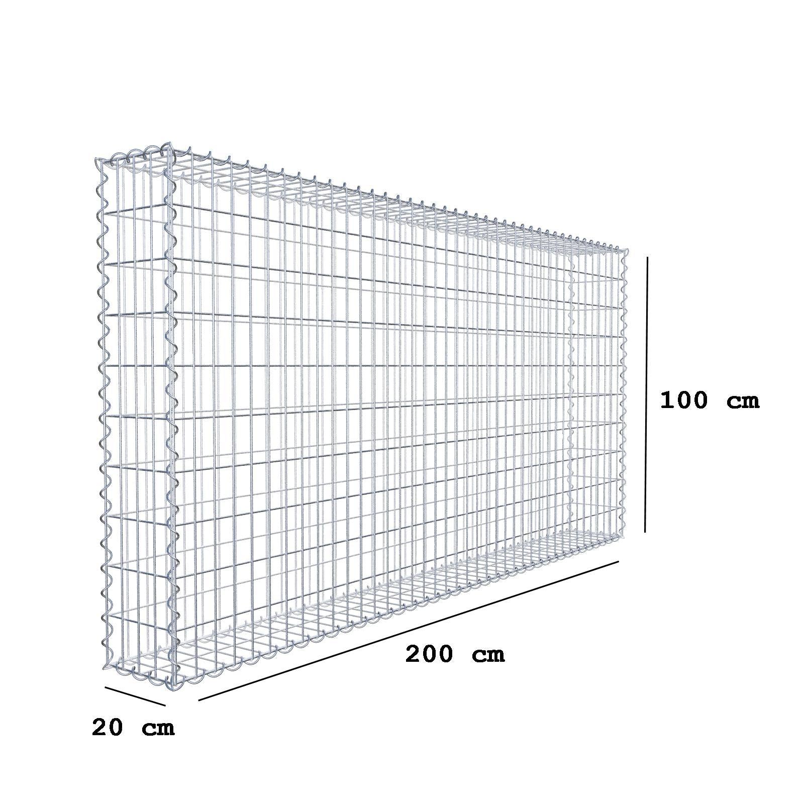 Gabbione 200 cm x 100 cm x 20 cm (L x H x P), maglia 5 cm x 10 cm, spirale