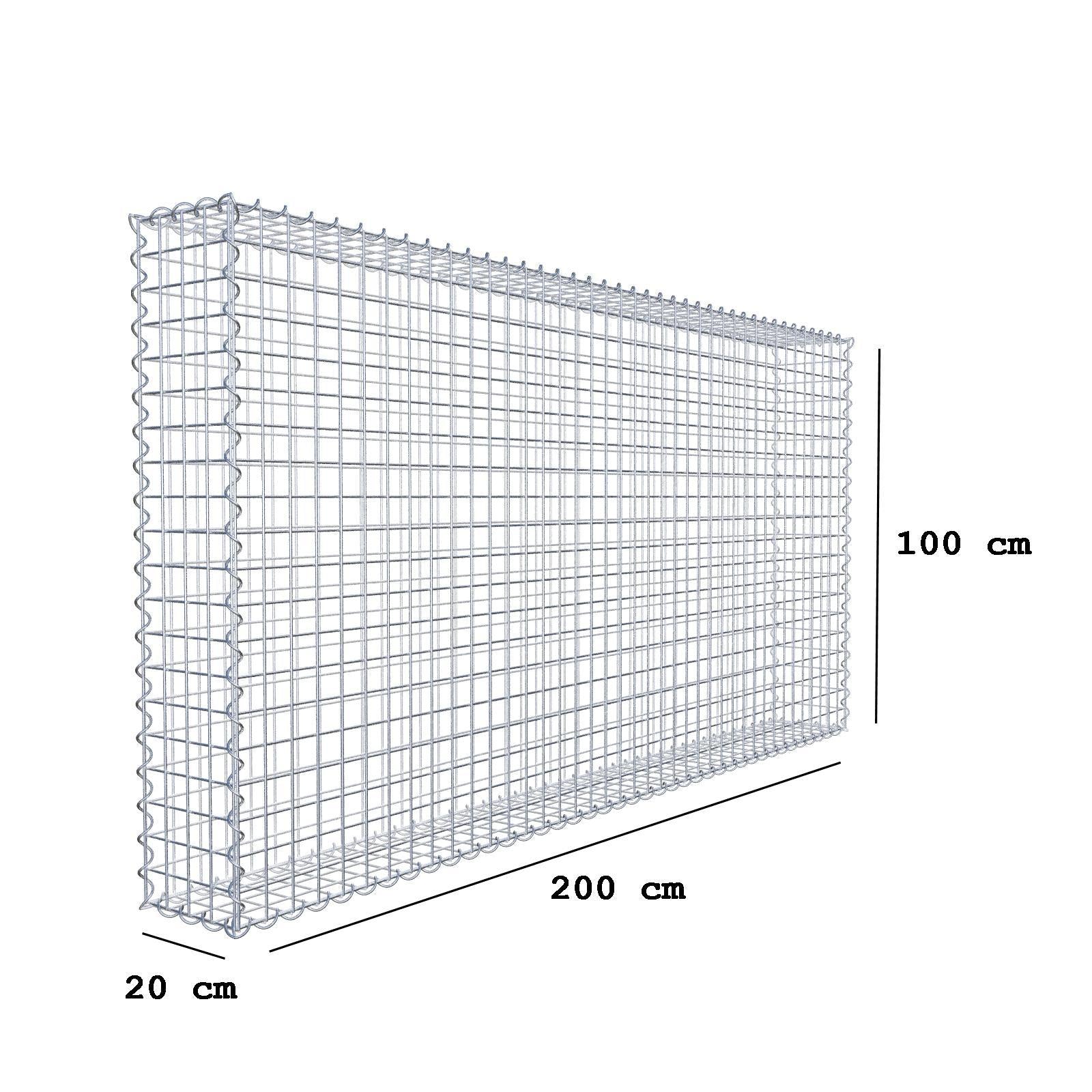 Gabion 200 cm x 100 cm x 20 cm (L x H x P), mailles 5 cm x 5 cm, spirale