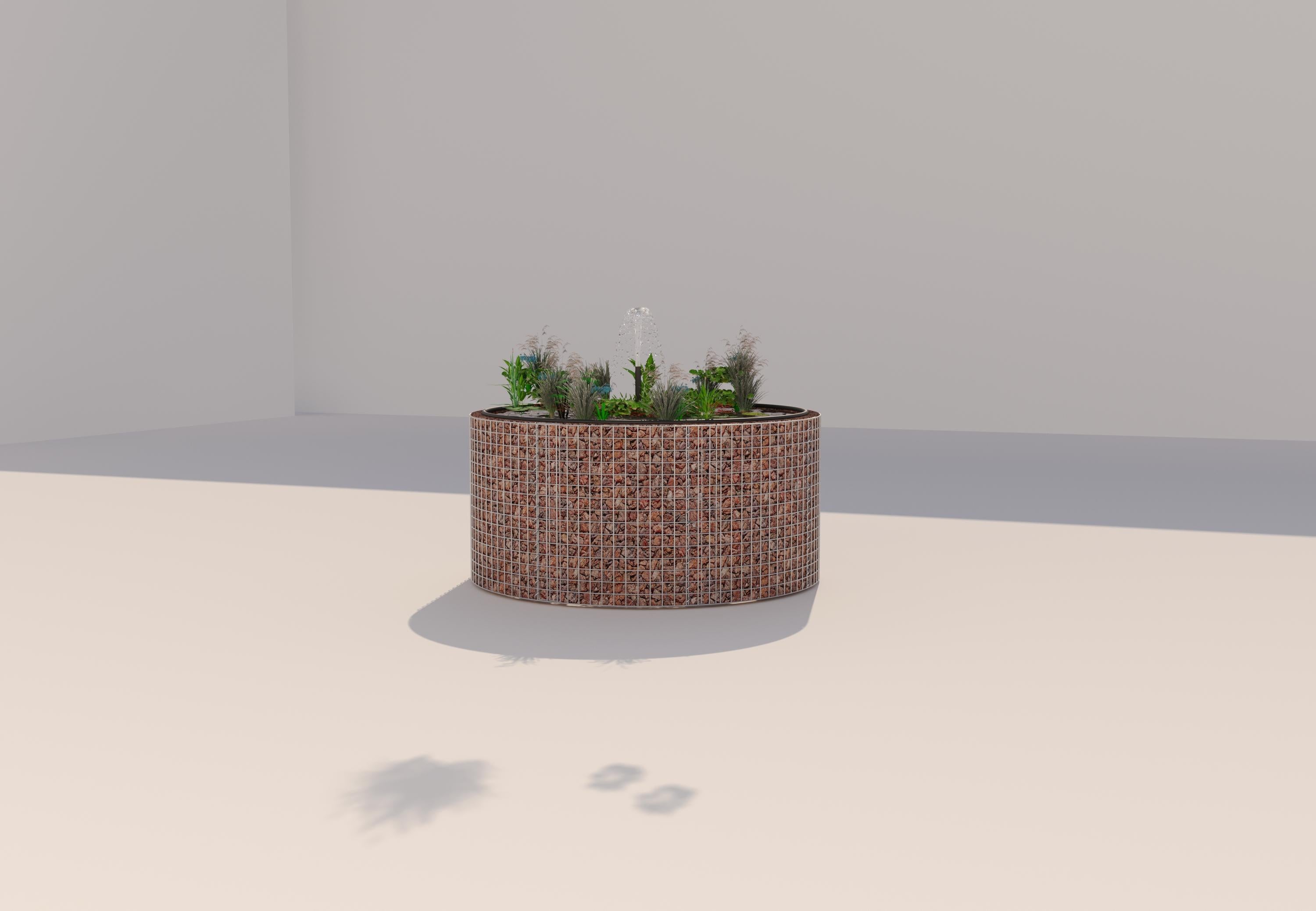 Gabionupphöjd damm, rund, ytterdiameter 172 cm, höjd 80 cm, maskstorlek 5 x 5 cm, väggtjocklek 15 cm