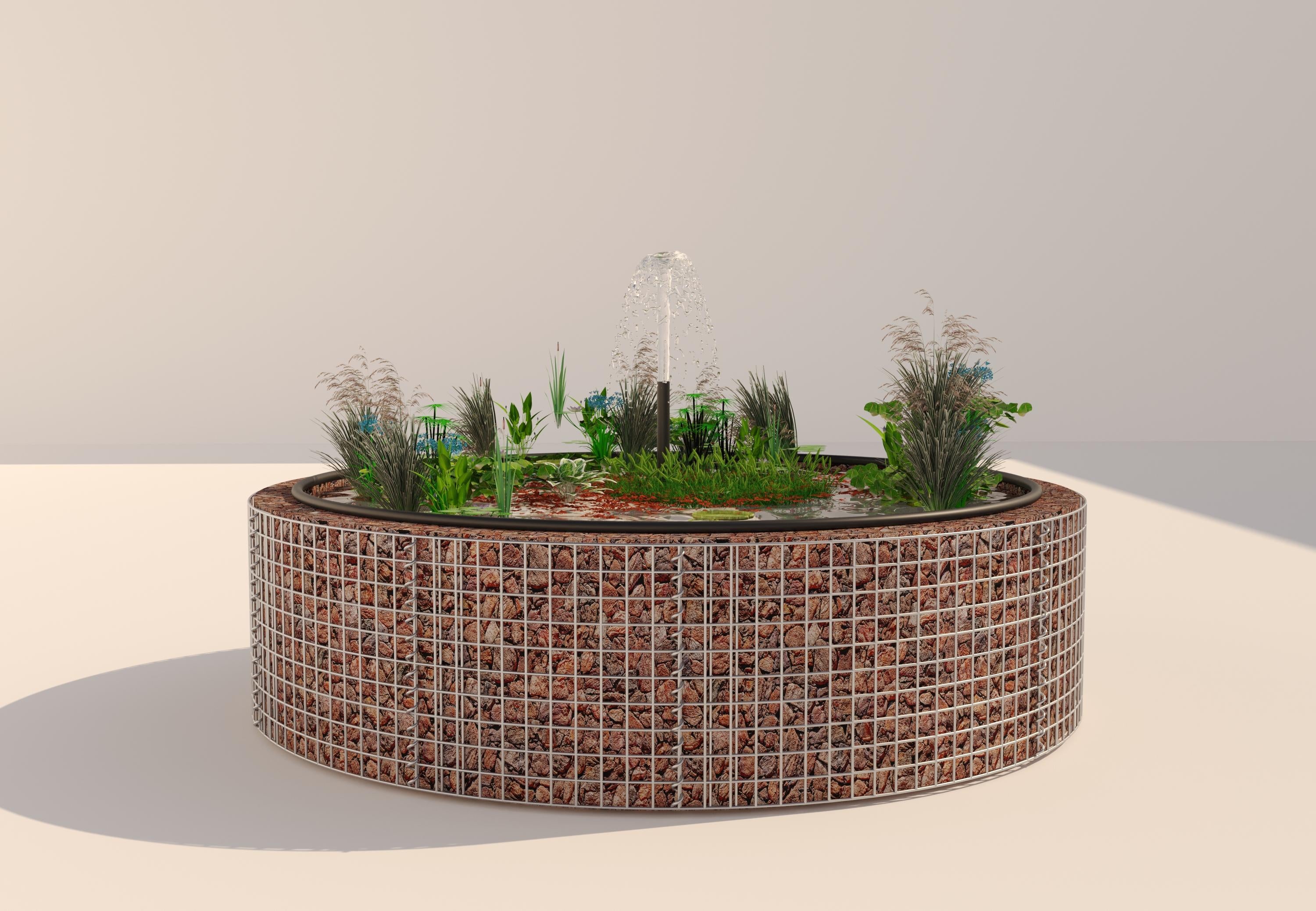 Gabion bassin surélevé rond, diamètre extérieur 202 cm, hauteur 50 cm, mailles 5 x 5 cm, épaisseur de paroi 15 cm