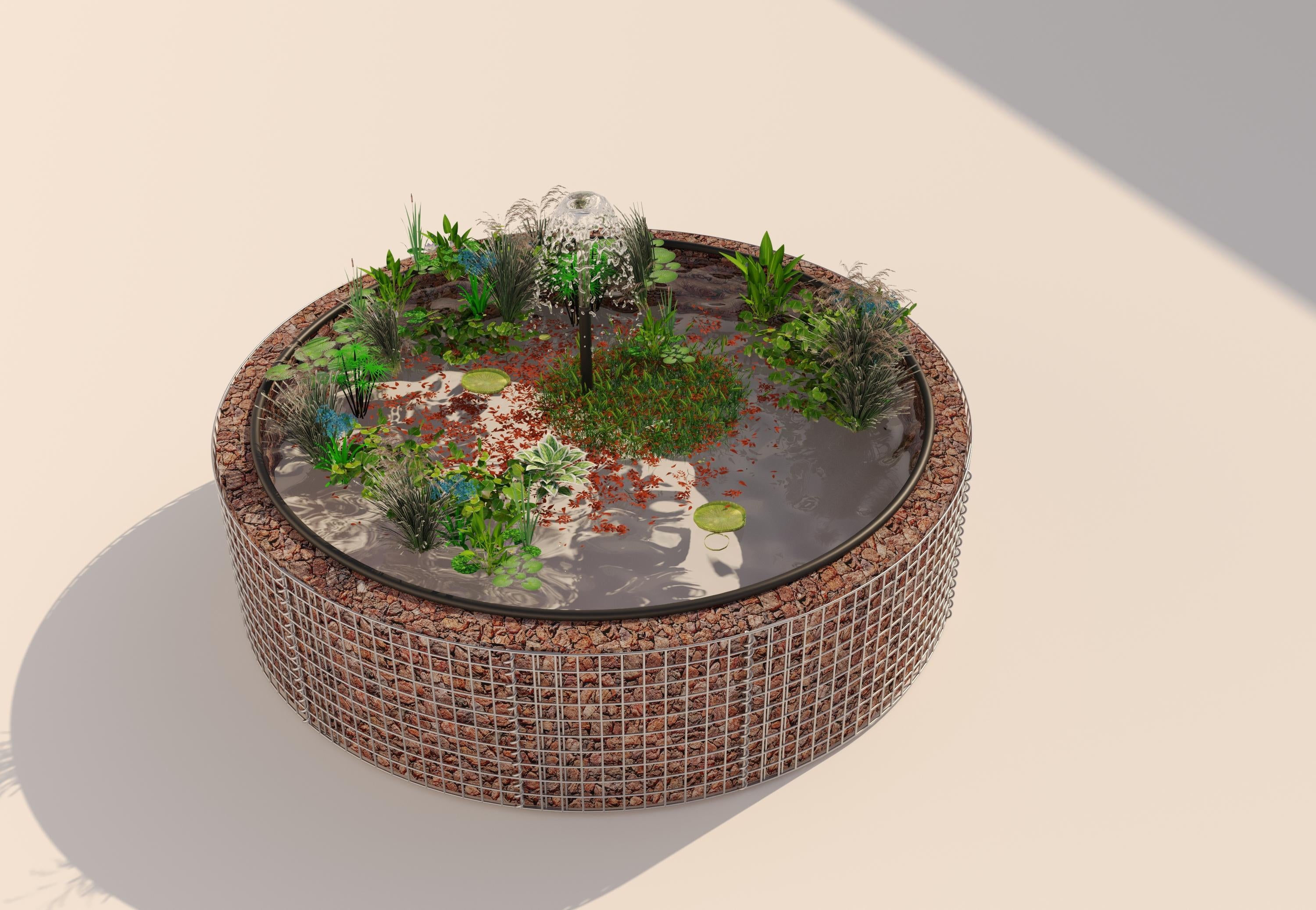 Gabion bassin surélevé rond, diamètre extérieur 202 cm, hauteur 50 cm, mailles 5 x 5 cm, épaisseur de paroi 15 cm