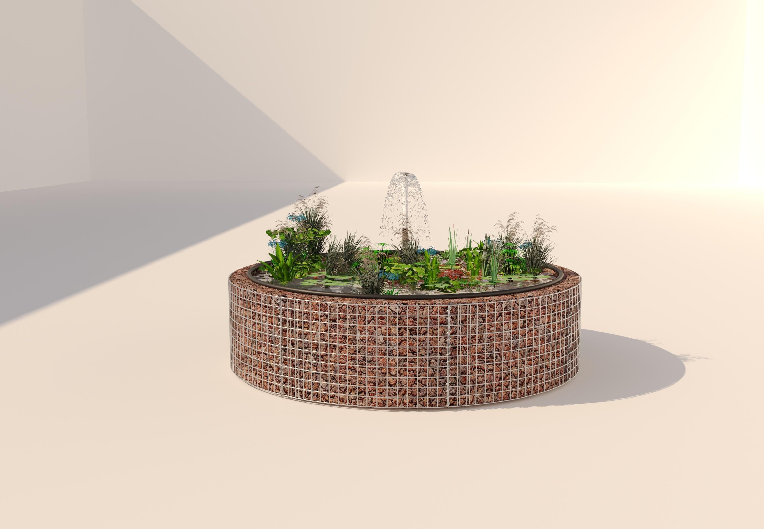 Gabion bassin surélevé rond, diamètre extérieur 202 cm, hauteur 50 cm, mailles 5 x 5 cm, épaisseur de paroi 15 cm