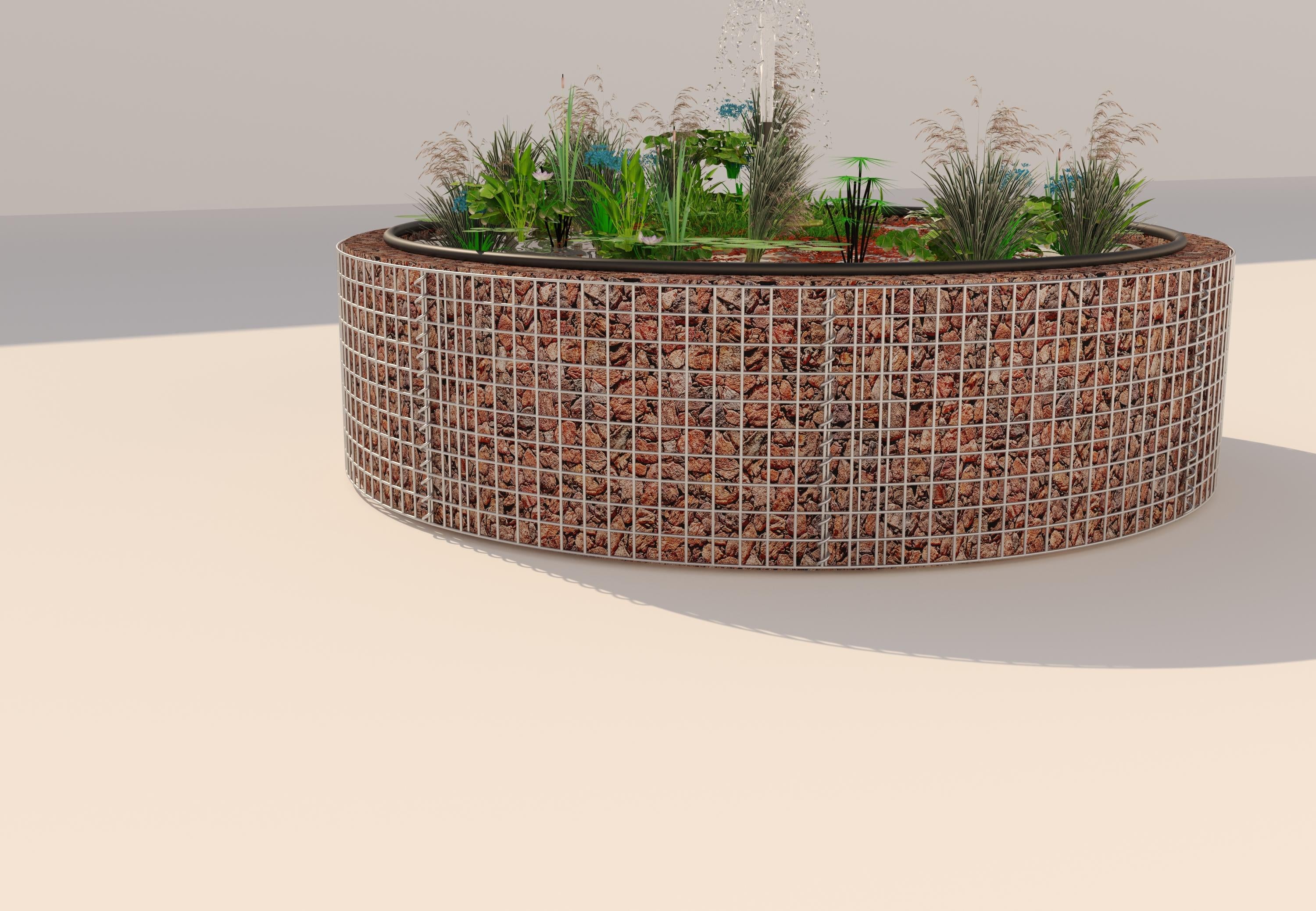 Gabion bassin surélevé rond, diamètre extérieur 202 cm, hauteur 50 cm, mailles 5 x 5 cm, épaisseur de paroi 15 cm