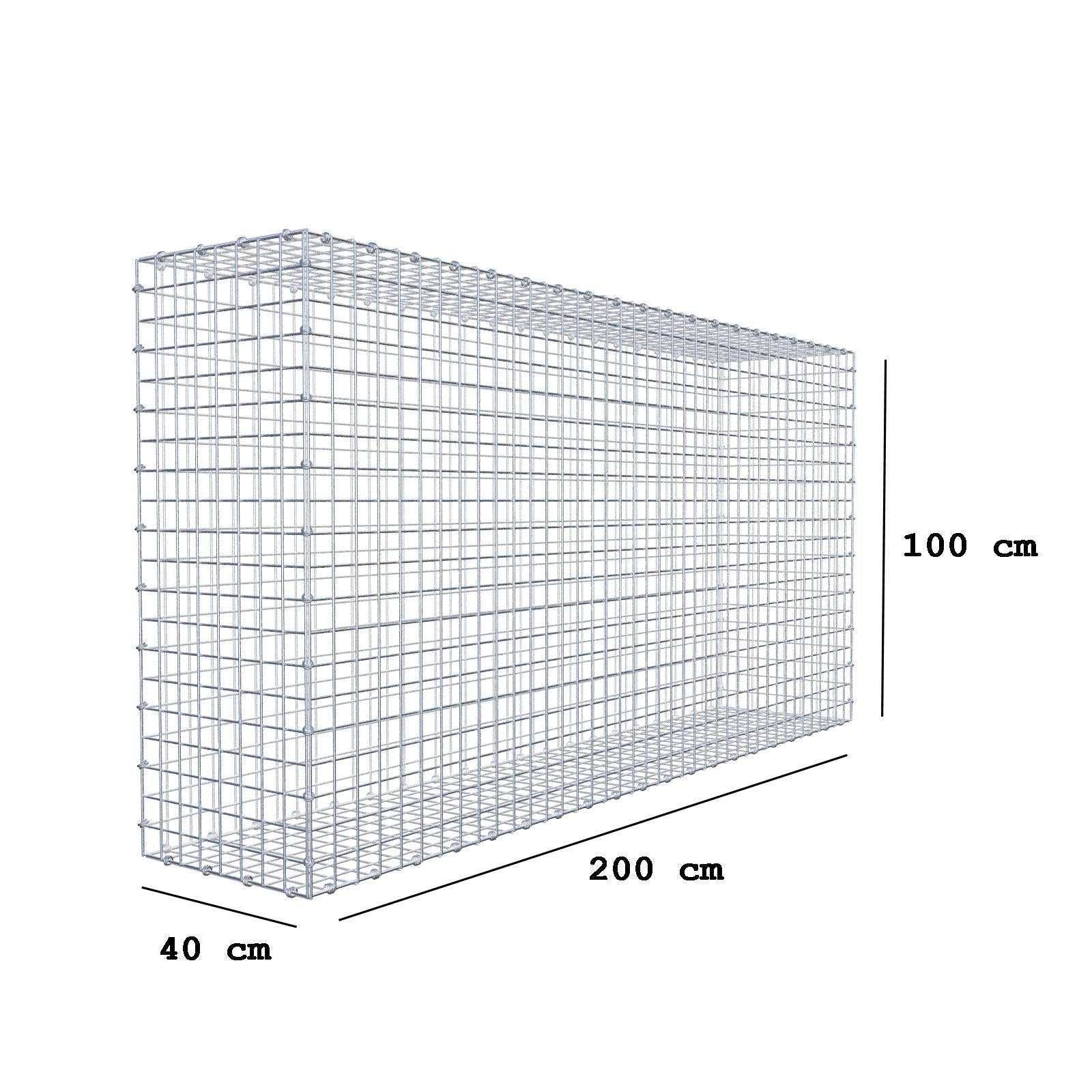 Gabion 200 cm x 100 cm x 40 cm (L x H x D), mesh size 5 x 5 cm, spiral ring