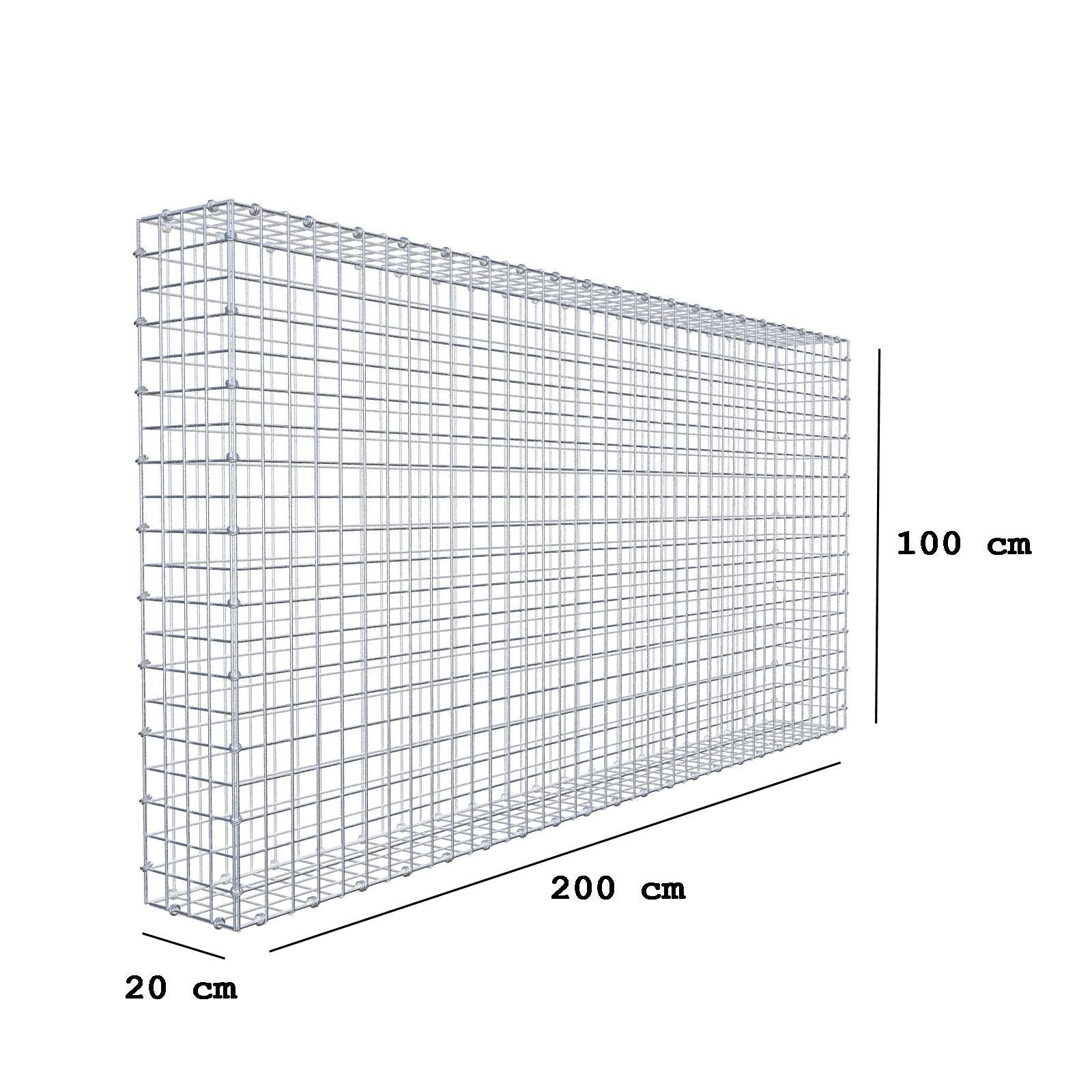 Gabion 200 cm x 100 cm x 20 cm (L x H x D), mesh size 5 x 5 cm, spiral ring