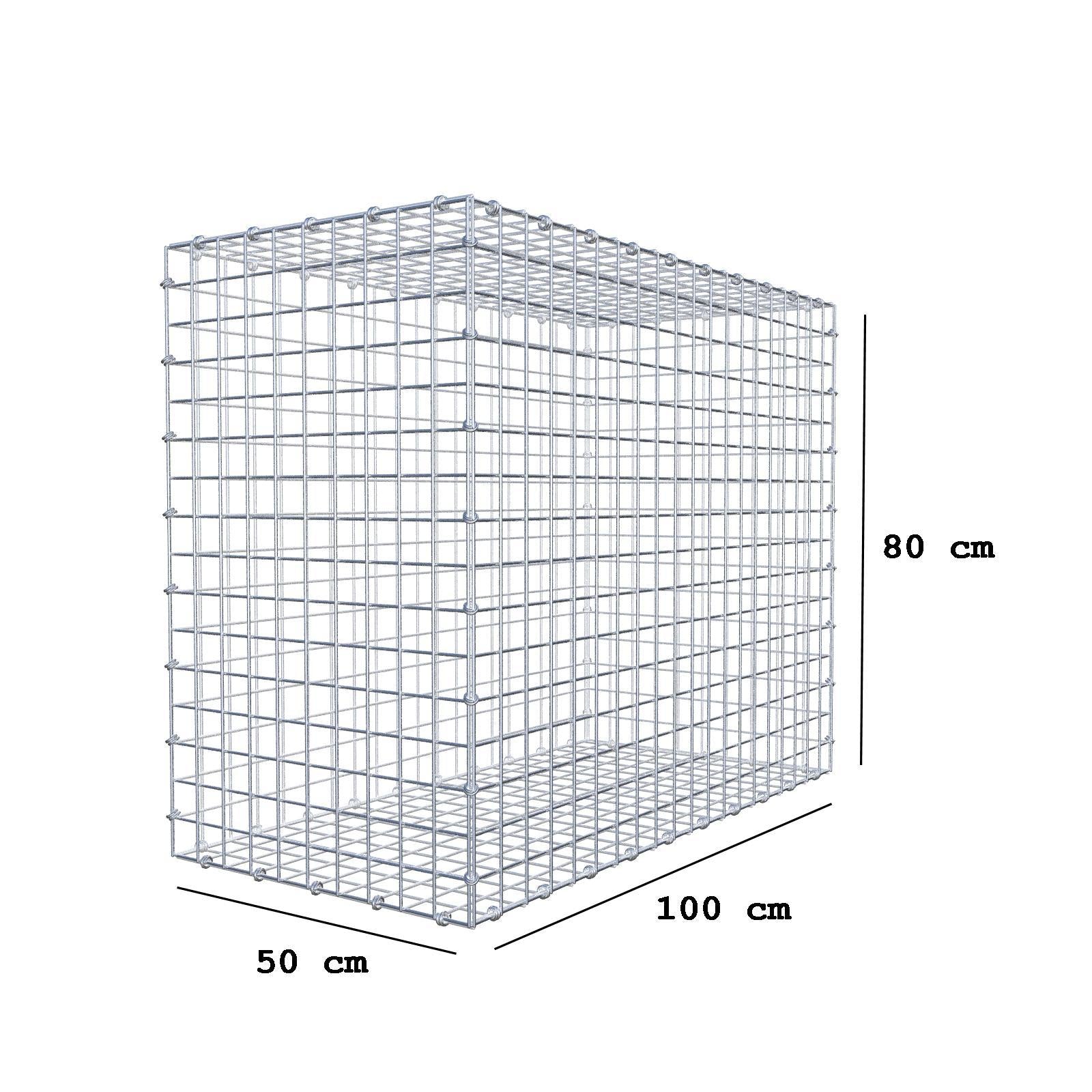 Gabbione 100 cm x 80 cm x 50 cm (L x H x P), maglia 5 x 5 cm, anello a spirale