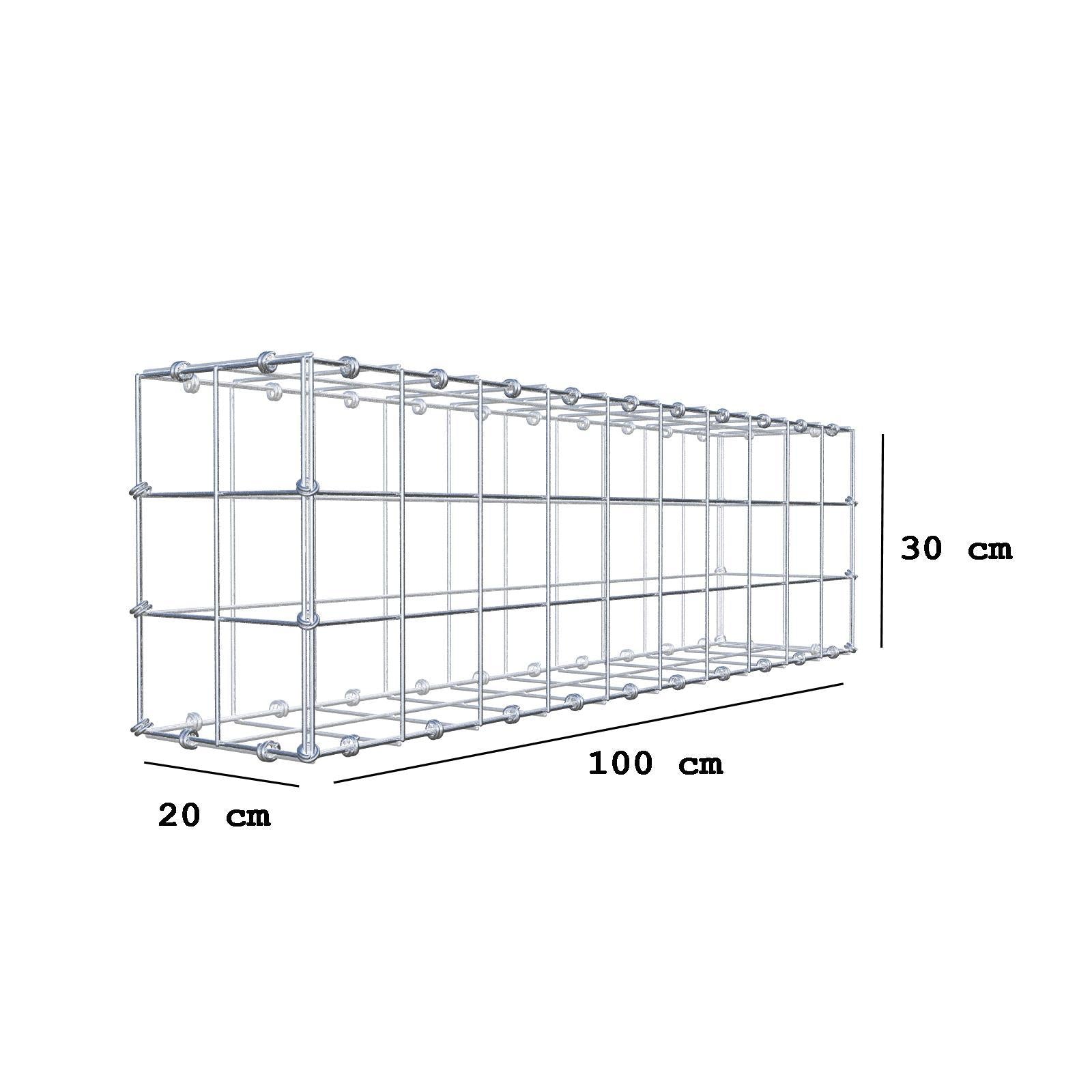 Gabion 100 cm x 30 cm x 20 cm (L x H x D), maskstorlek 10 x 10 cm, spiralring