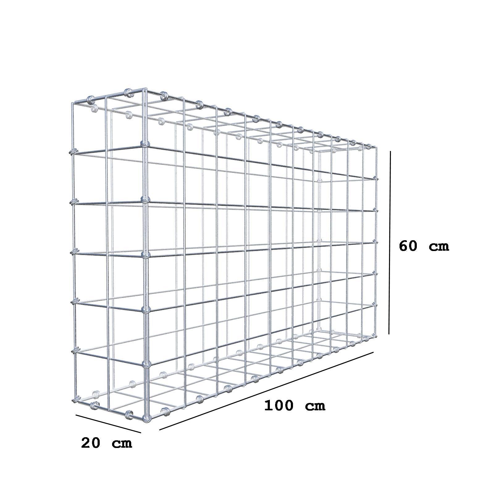 Gabion 100 cm x 60 cm x 20 cm (L x H x P), mailles 10 x 10 cm, anneau en spirale