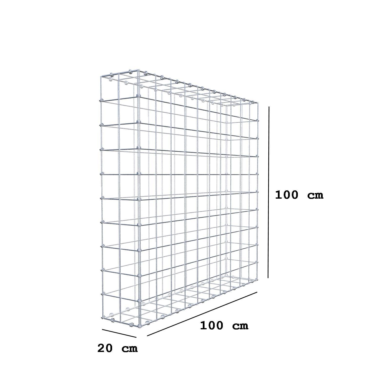 Gabion 100 cm x 100 cm x 20 cm (L x H x D), maskstorlek 10 x 10 cm, spiralring