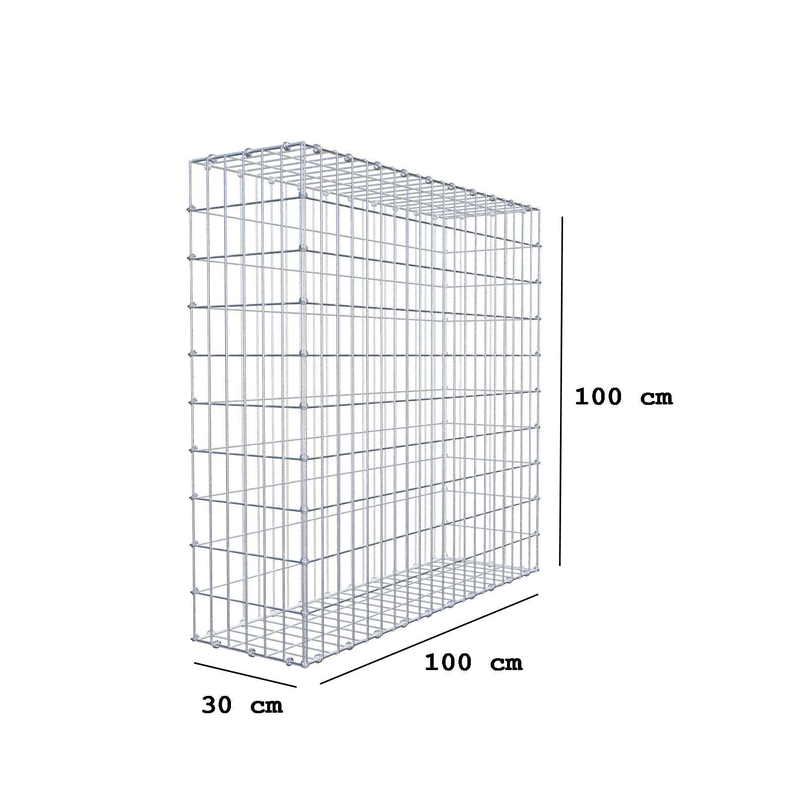 Gabion 100 cm x 100 cm x 30 cm (L x H x D), maskestørrelse 5 x 10 cm, spiralring