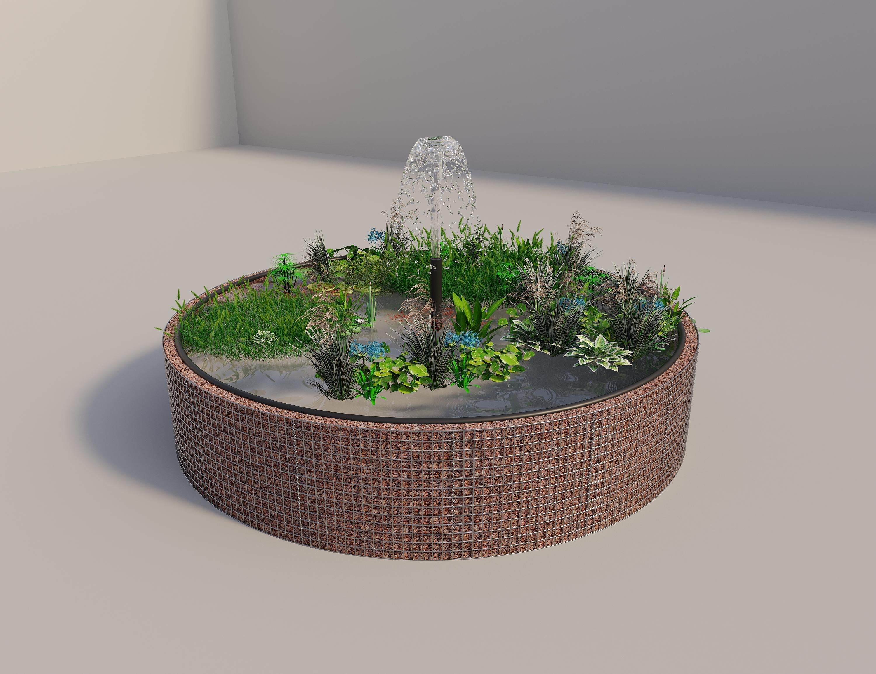 Gabion raised pond, round, outer diameter 382 cm, height 80 cm, mesh size 5 x 5 cm, wall thickness 15 cm