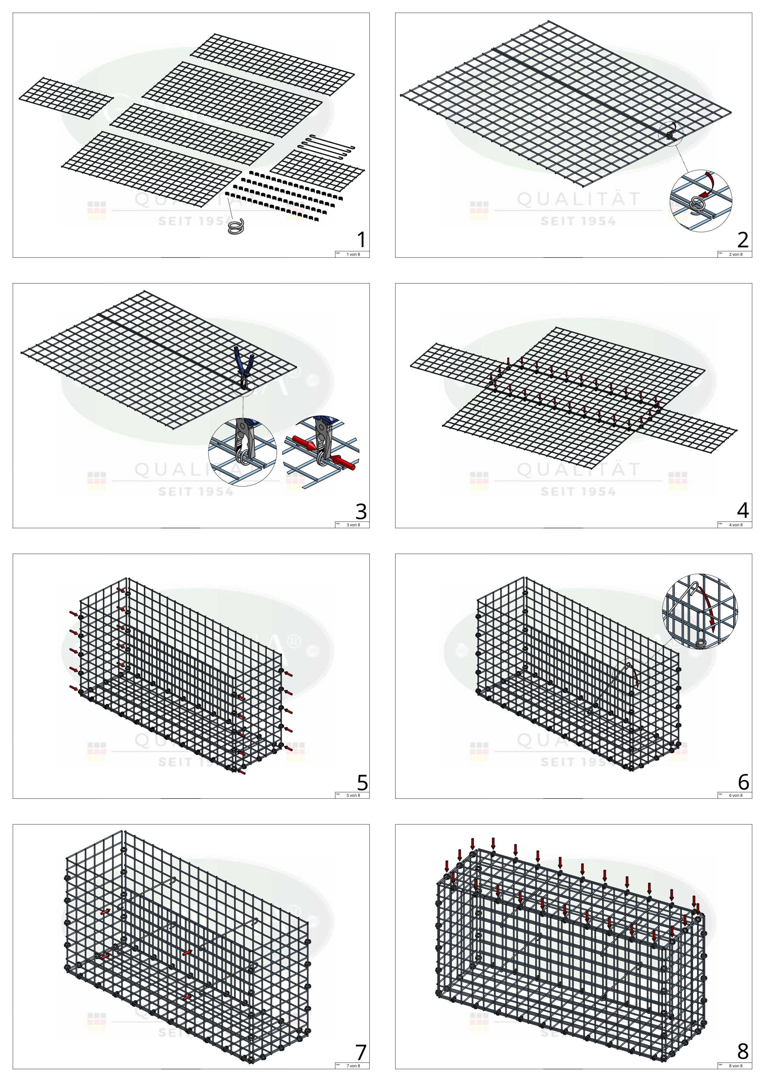 Gabion 100 cm x 30 cm x 30 cm (L x H x P), mailles 5 x 5 cm, anneau en spirale