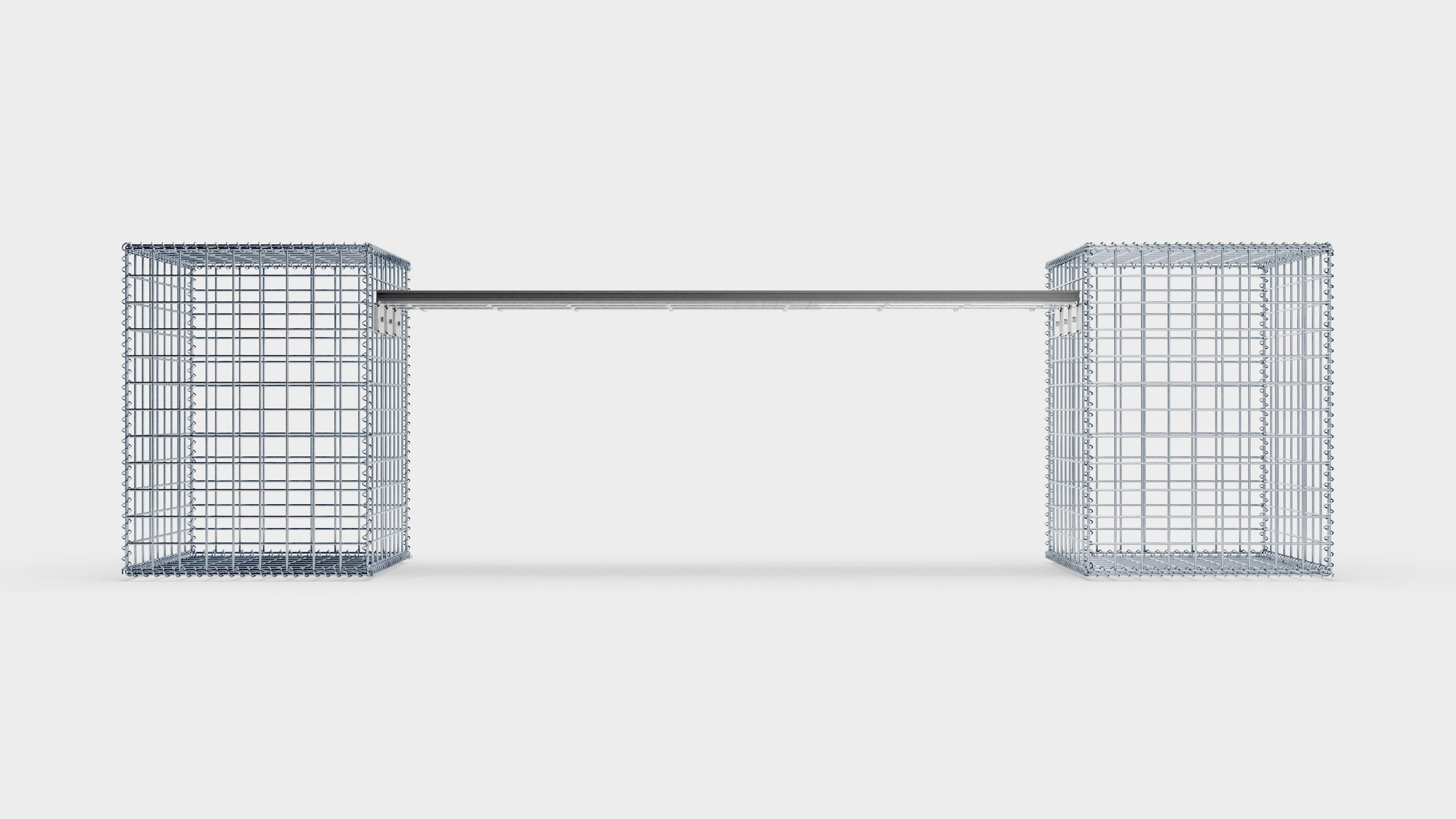 Gabion bench with 2 spiral gabions, 205 cm long x 60 cm high x 40 cm deep, galvanized, MW 5 x 5 cm, with recycled top in anthracite