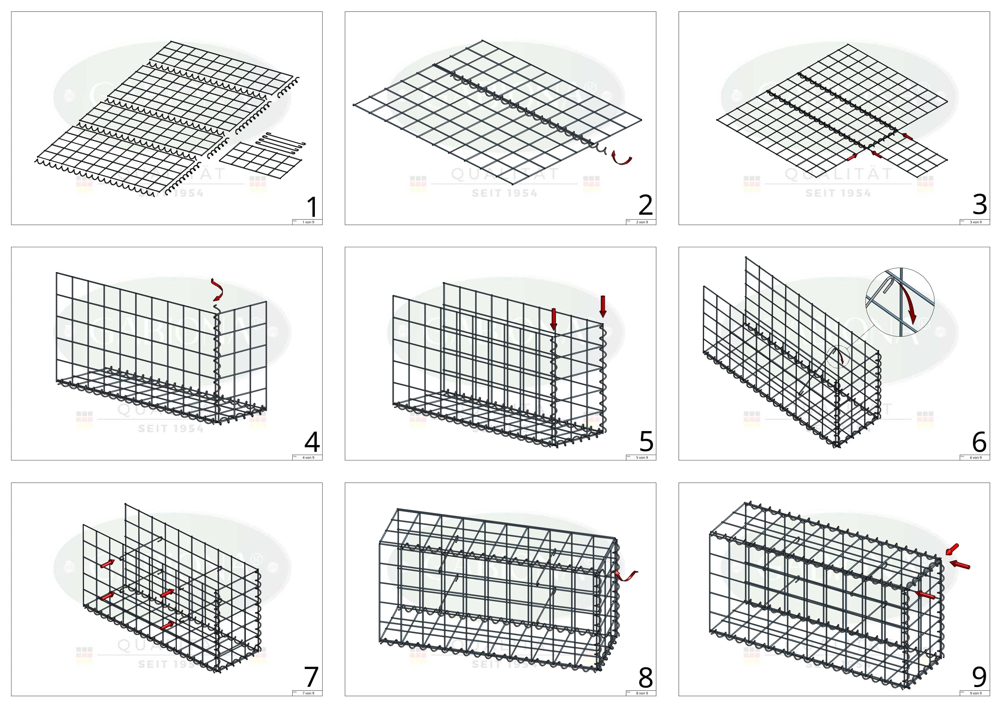 Grown-on gabion type 2 100 cm x 70 cm x 30 cm (L x H x D), mesh size 10 cm x 10 cm, spiral