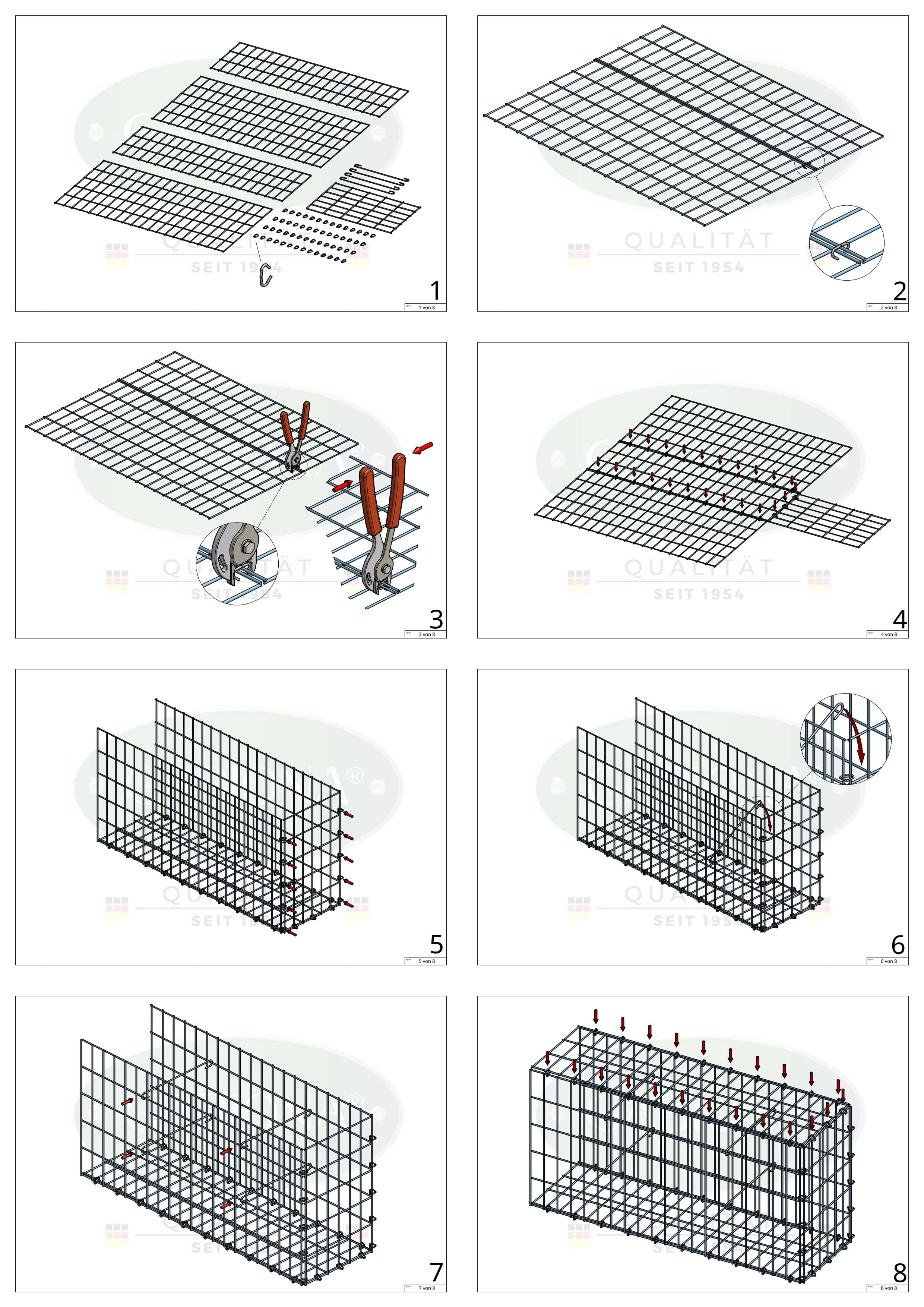 Mounted gabion type 2 100 cm x 70 cm x 20 cm, mesh size 5 cm x 10 cm, C-ring