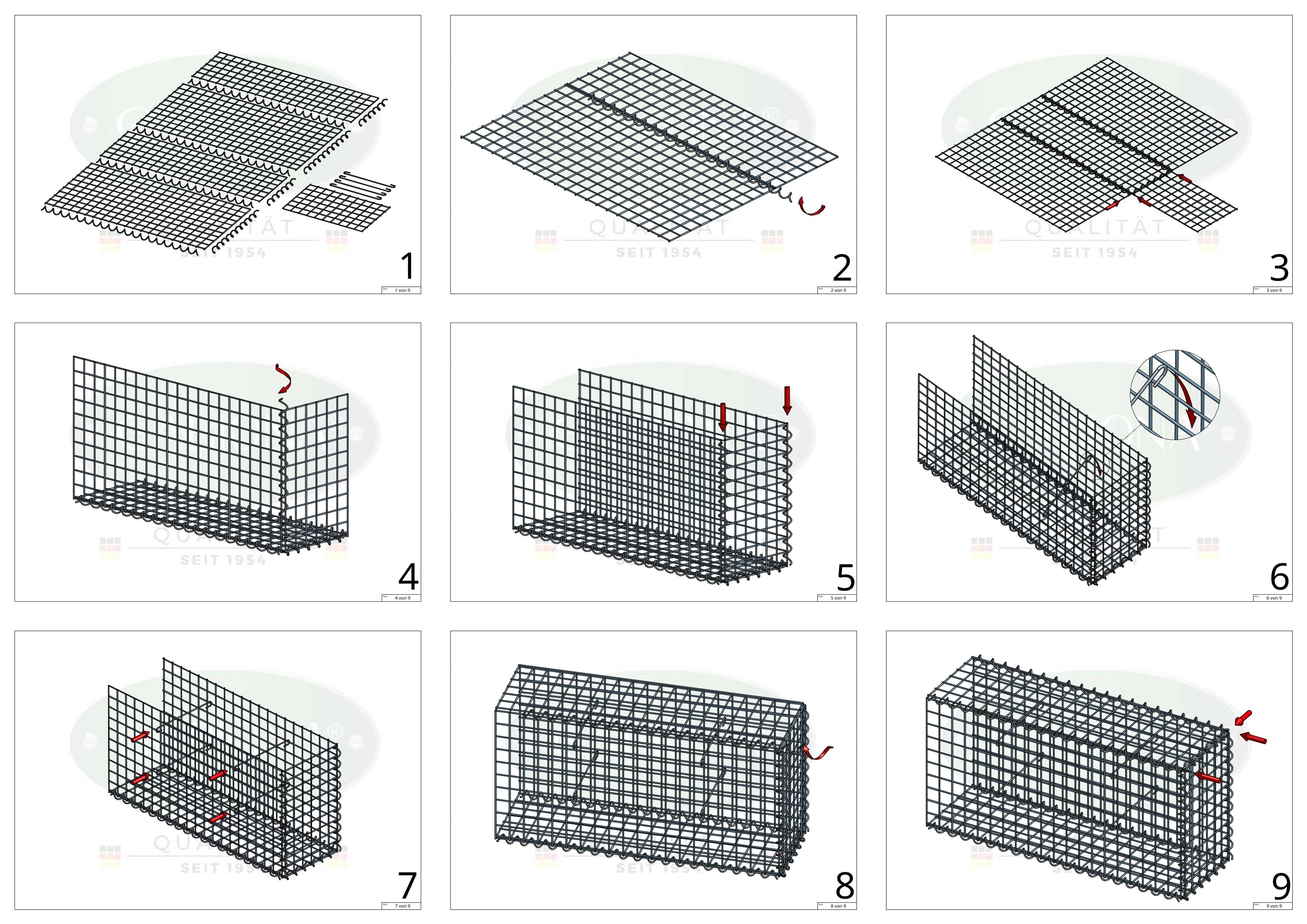 Extra gabion typ 2 100 cm x 100 cm x 30 cm (L x H x D), maskstorlek 5 cm x 5 cm, spiral
