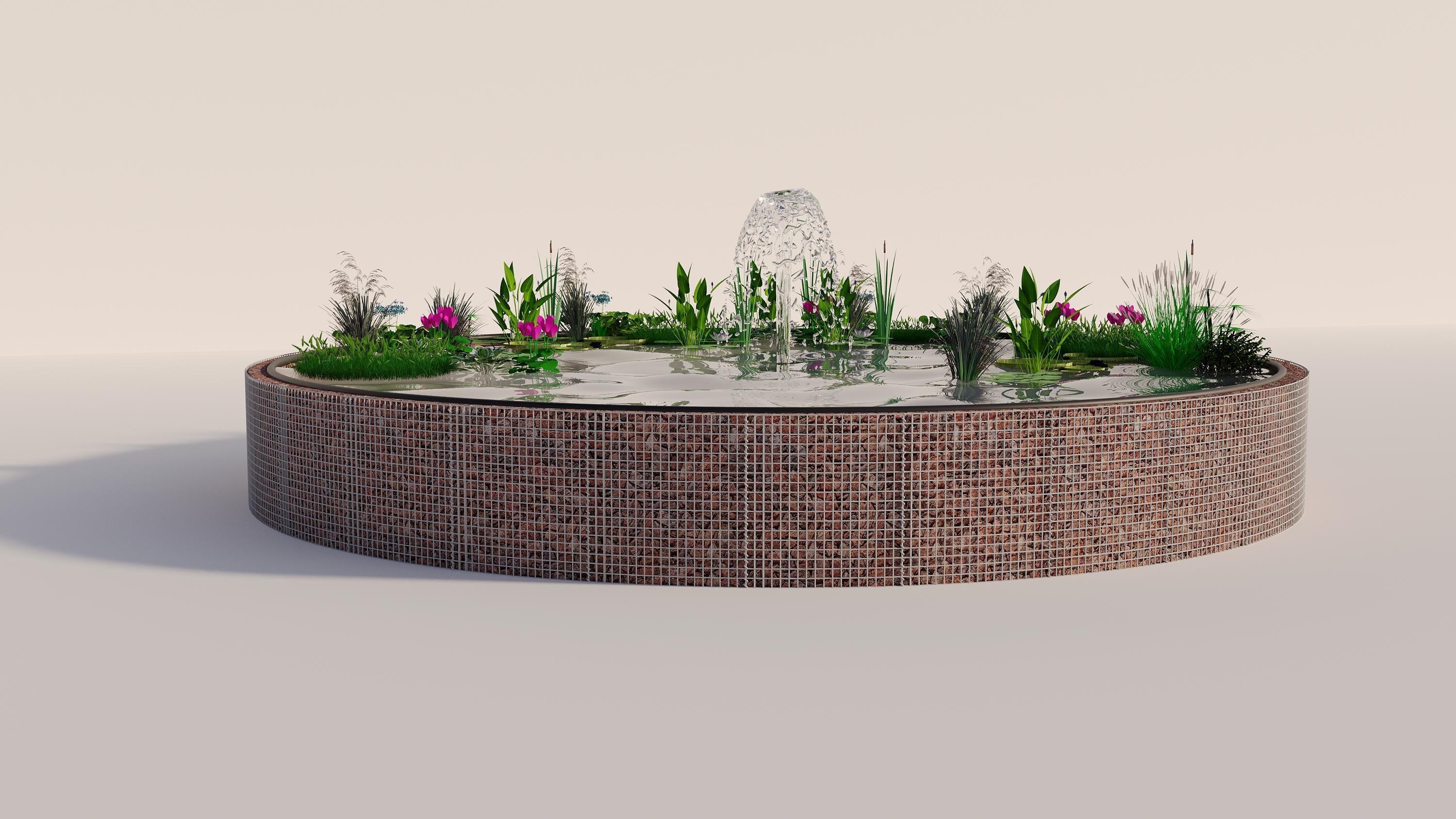 Tanque elevado de gabiões, redondo, diâmetro exterior 322 cm, altura 80 cm, dimensão da malha 5 x 5 cm, espessura da parede 15 cm