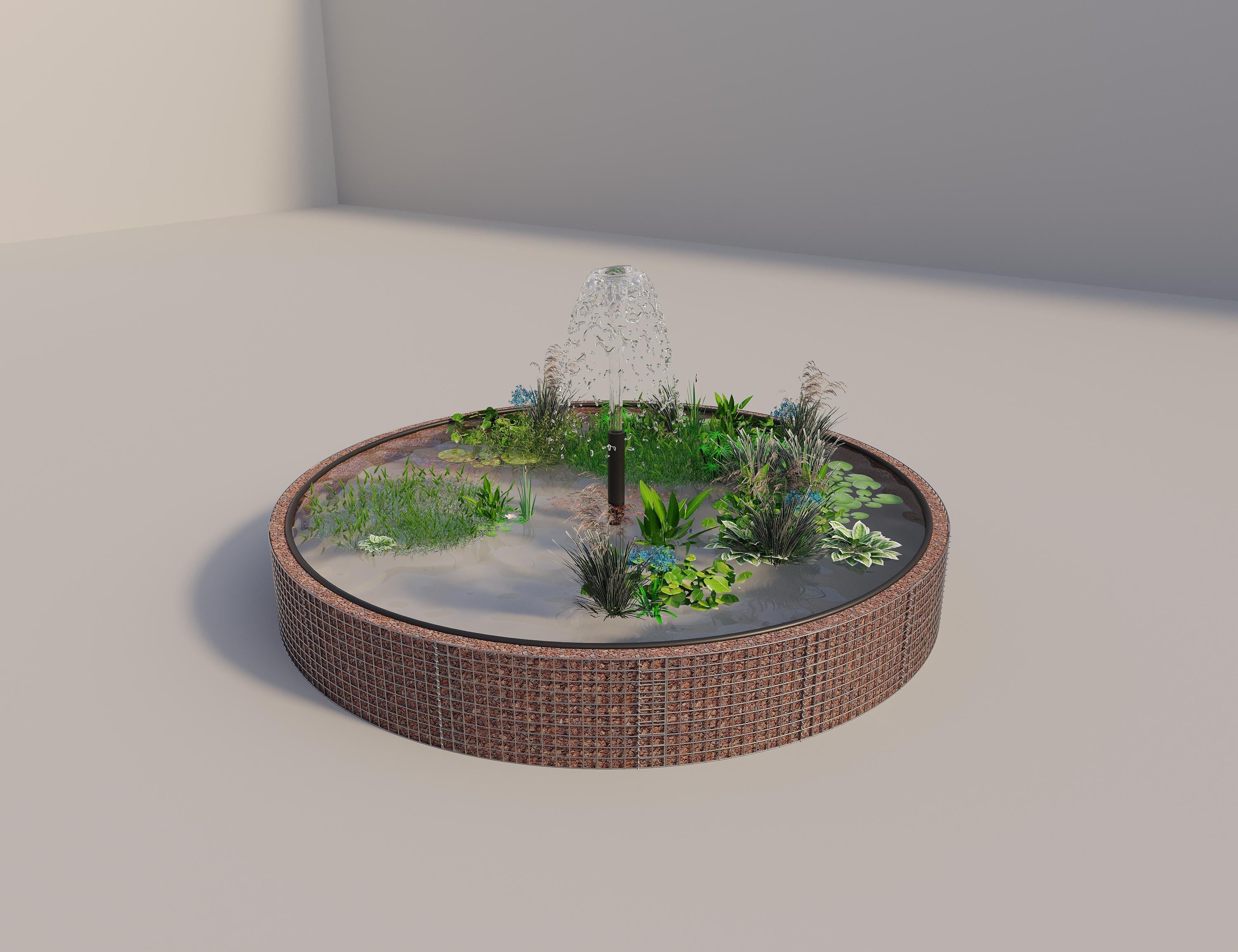 Schanskorven verhoogde vijver, rond, buitendiameter 352 cm, hoogte 50 cm, maaswijdte 5 x 5 cm, wanddikte 15 cm