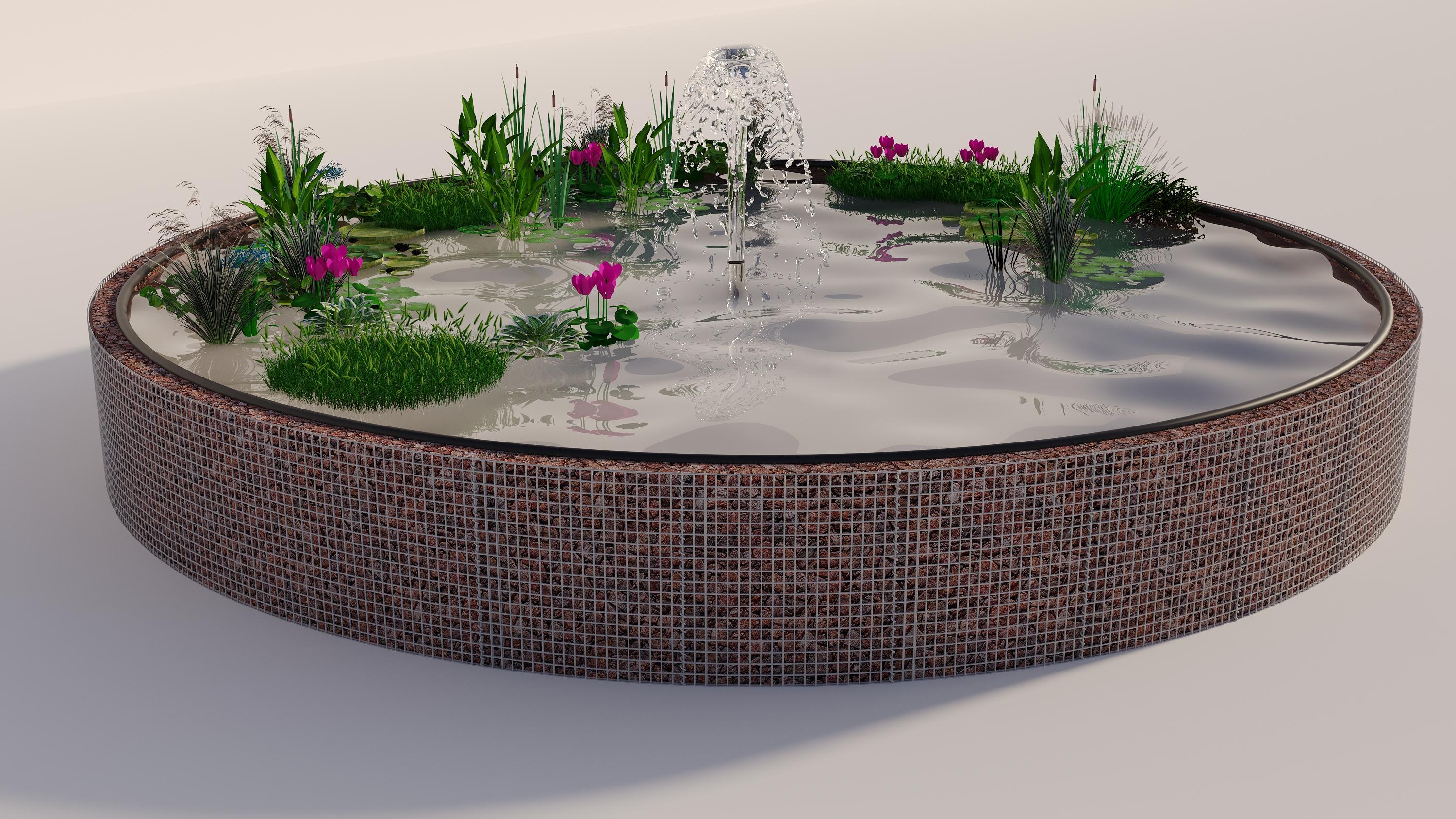 Tanque elevado de gabiões, redondo, diâmetro exterior 322 cm, altura 80 cm, dimensão da malha 5 x 5 cm, espessura da parede 15 cm