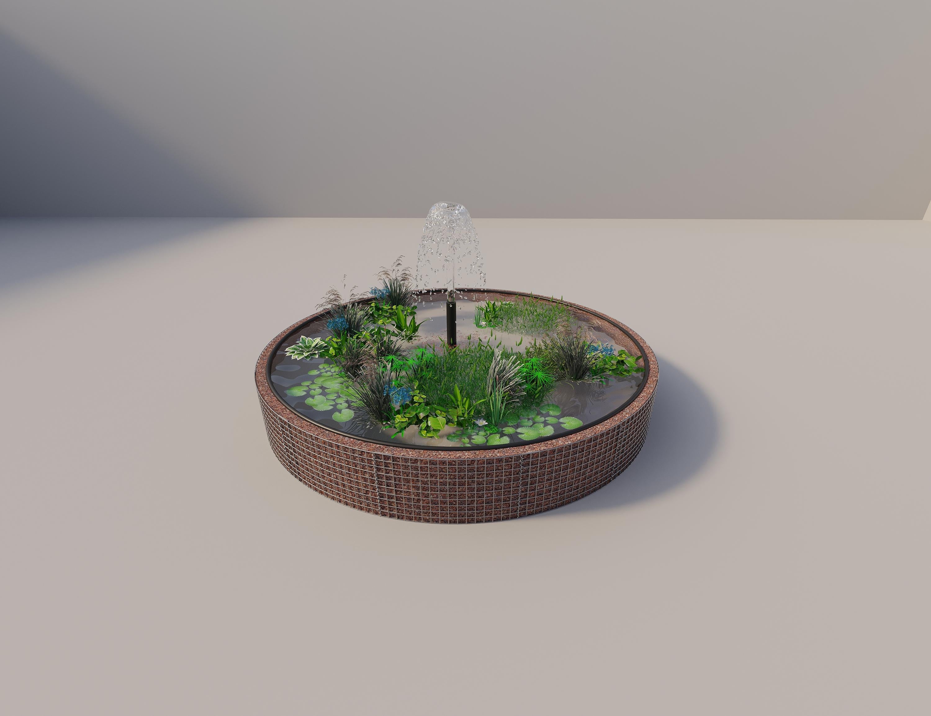 Schanskorven verhoogde vijver, rond, buitendiameter 352 cm, hoogte 50 cm, maaswijdte 5 x 5 cm, wanddikte 15 cm