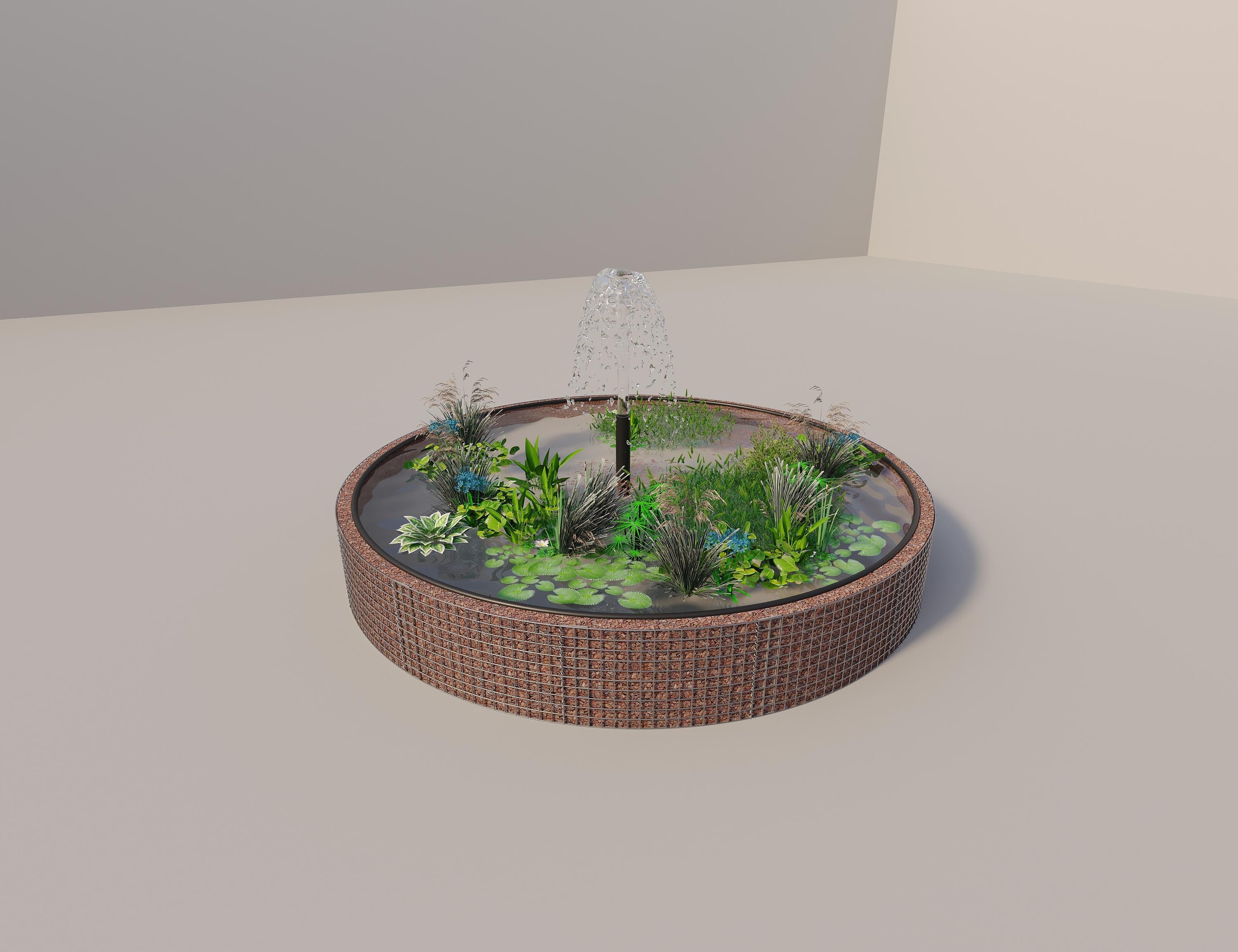 Schanskorven verhoogde vijver, rond, buitendiameter 352 cm, hoogte 50 cm, maaswijdte 5 x 5 cm, wanddikte 15 cm