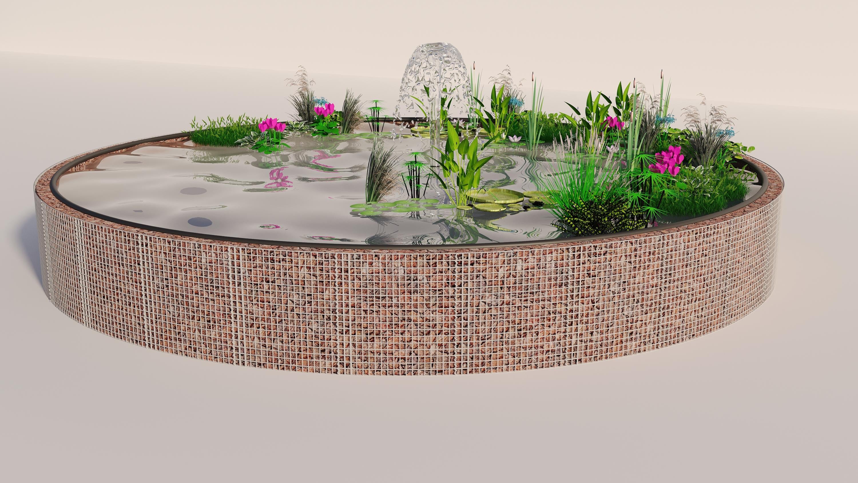 Tanque elevado de gabiões, redondo, diâmetro exterior 322 cm, altura 80 cm, dimensão da malha 5 x 5 cm, espessura da parede 15 cm