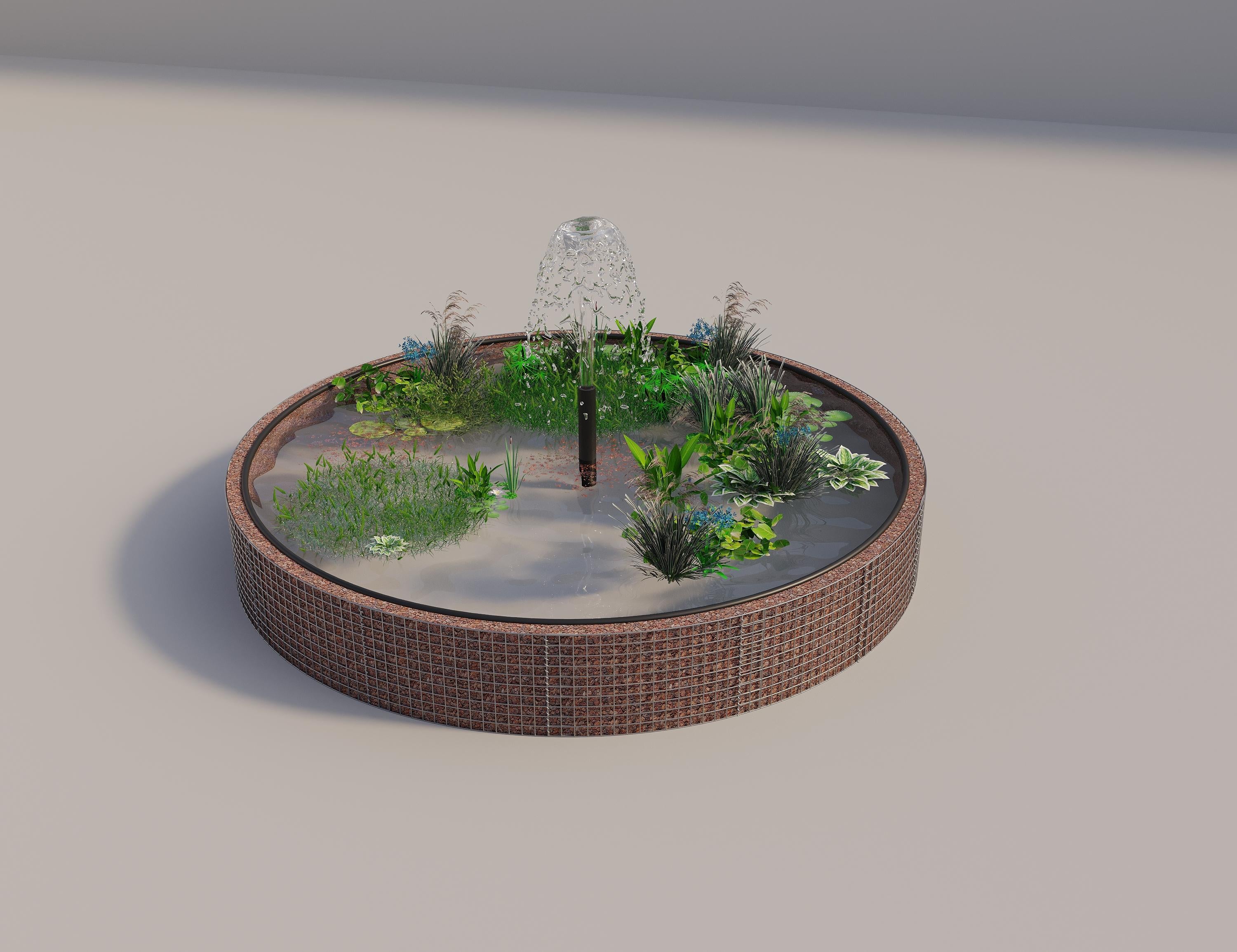 Schanskorven verhoogde vijver, rond, buitendiameter 352 cm, hoogte 50 cm, maaswijdte 5 x 5 cm, wanddikte 15 cm