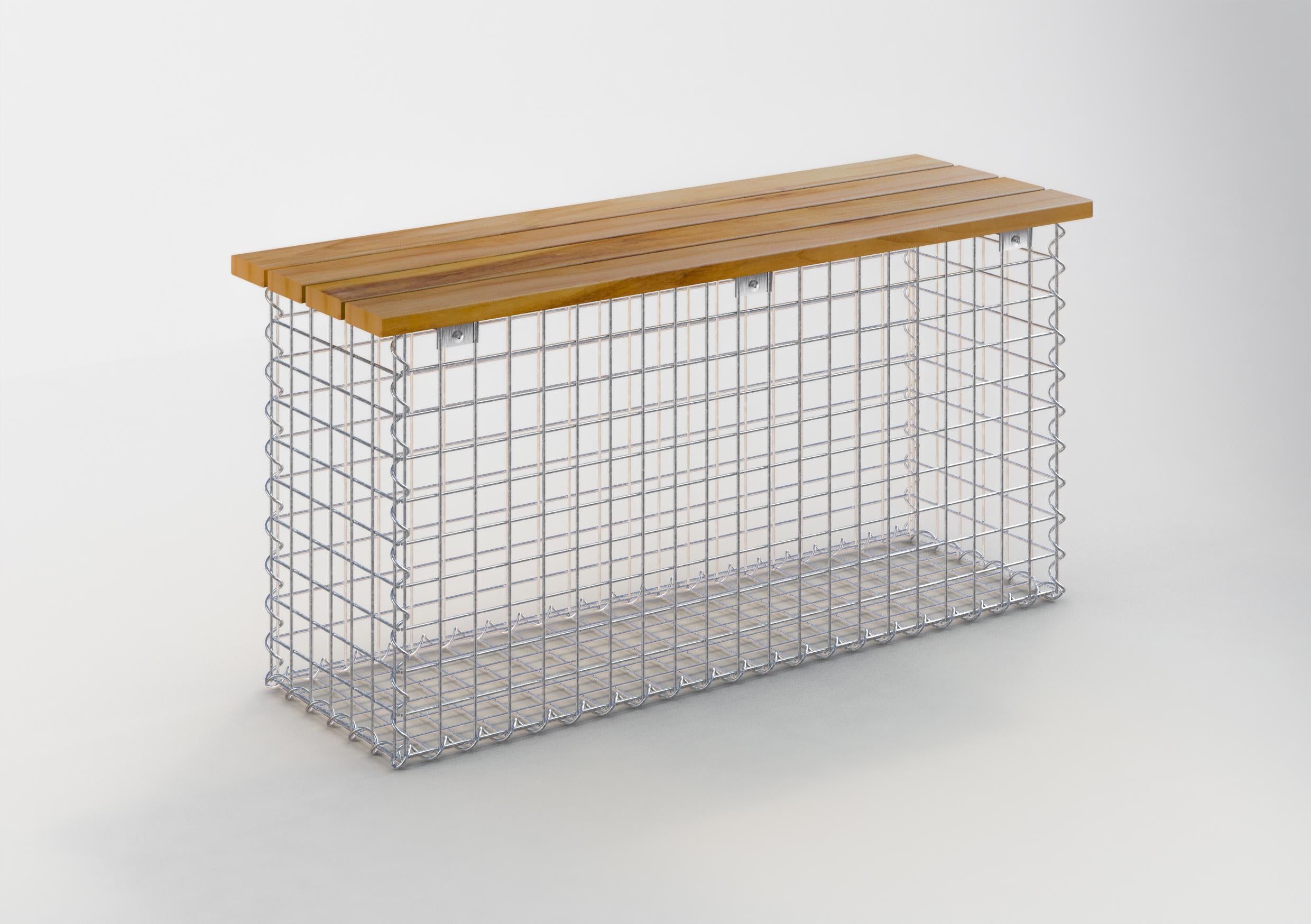 Garden bench spiral gabion 105 x 50 x 30 cm -3 TEAK MW 5 x 5 cm