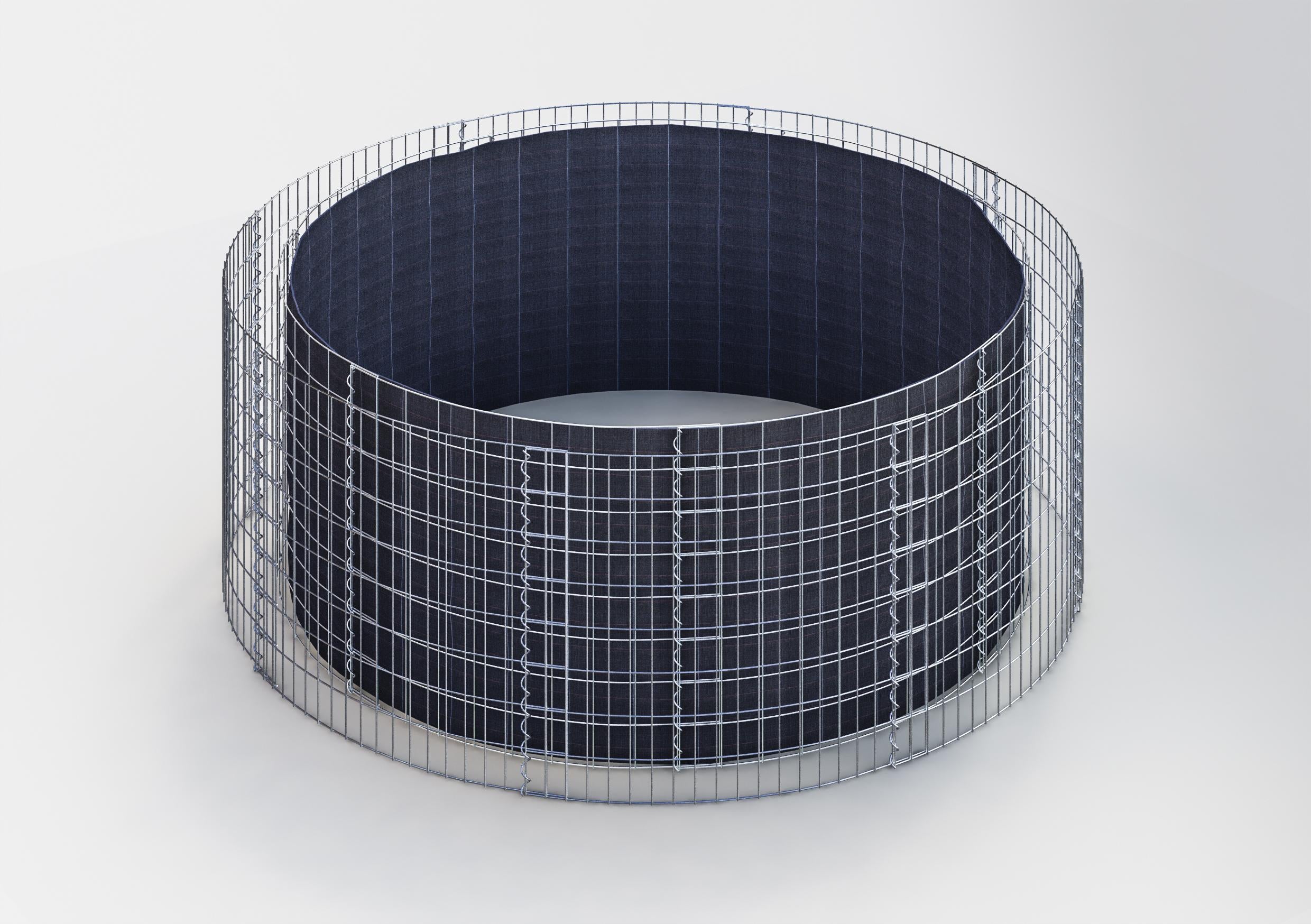 Lit surélevé rond, diamètre extérieur 232 cm, hauteur 80 cm, mailles 5 x 10 cm, épaisseur des parois 15 cm