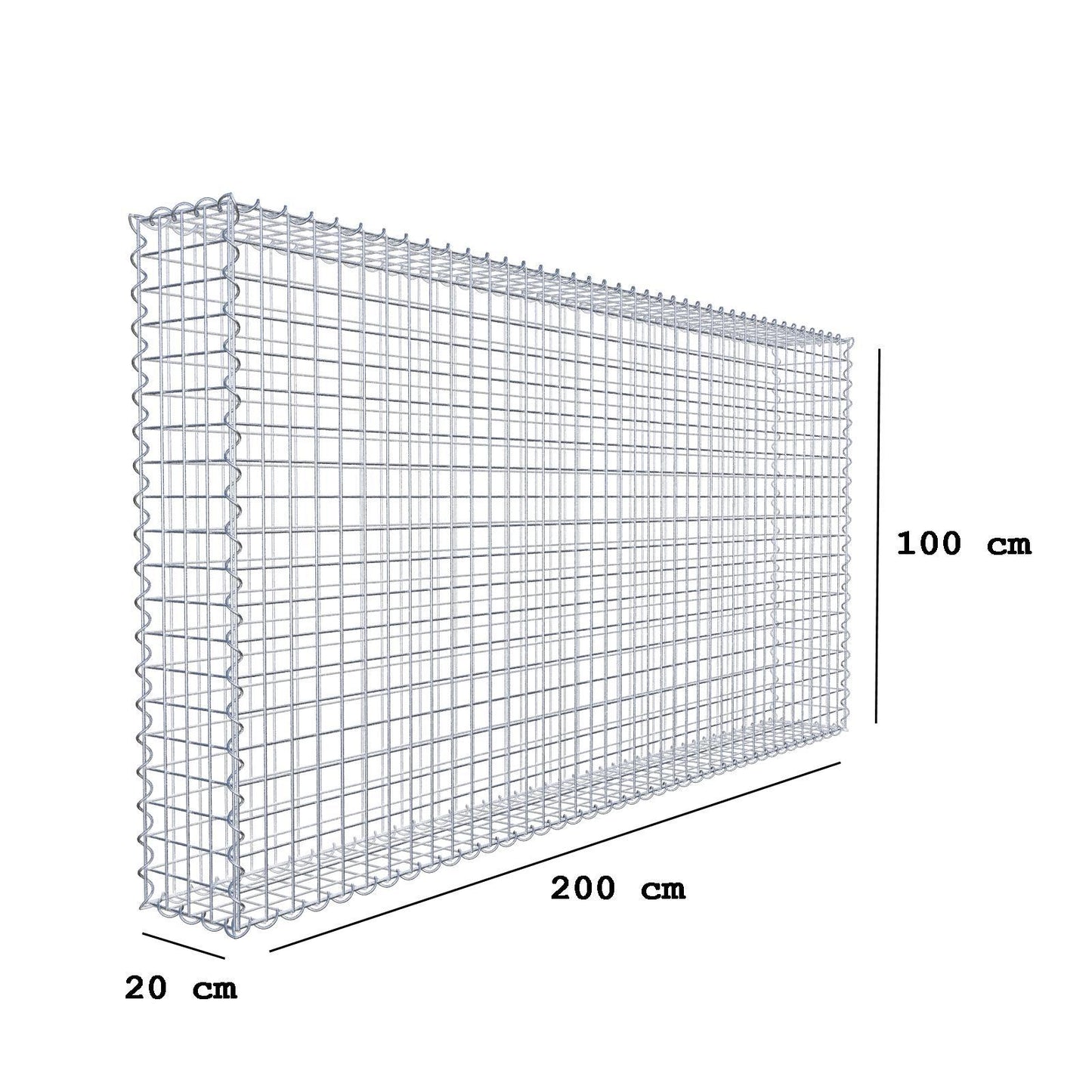 Gabion 200 cm x 100 cm x 20 cm (L x H x D), mesh size 5 cm x 5 cm, spiral