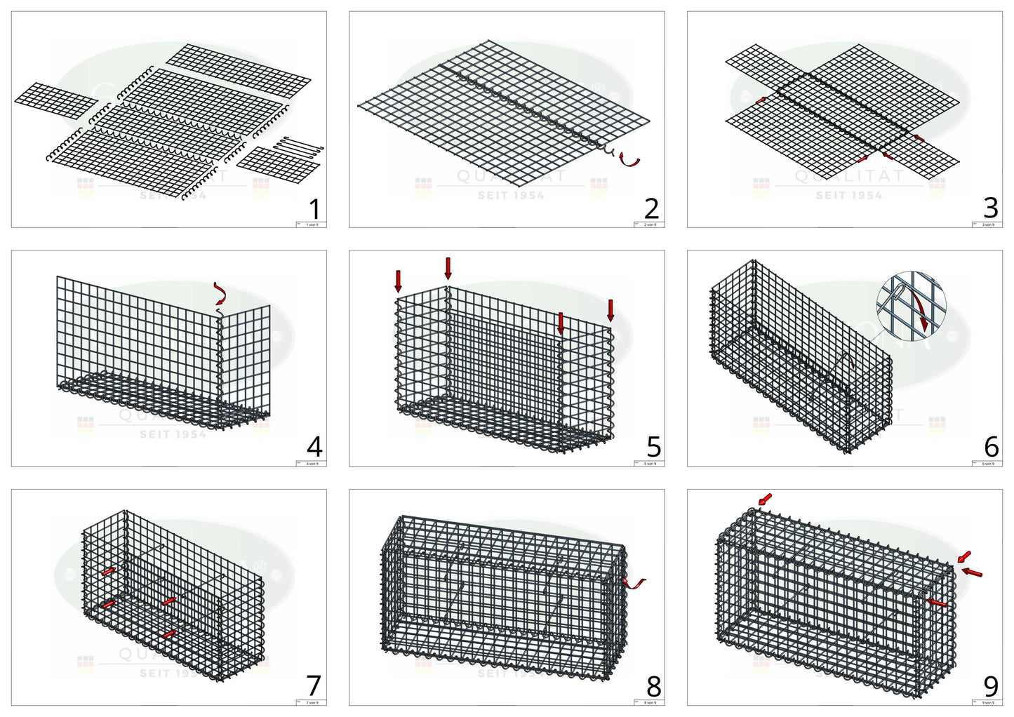 Gabion 100 cm x 30 cm x 50 cm (L x H x D), maskstorlek 5 cm x 5 cm, spiral