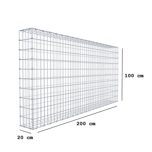 Gabione 200 cm x 100 cm x 20 cm (L x H x T), Maschenweite 5 x 10 cm, Spiralring