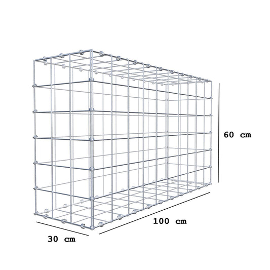 Gabion 100 cm x 60 cm x 30 cm (L x H x D), maskestørrelse 10 x 10 cm, spiralring