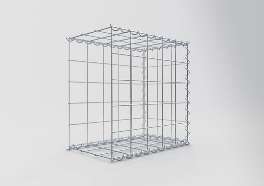 Opbouw schanskorf type 2 50 cm x 50 cm x 30 cm (L x H x D), maaswijdte 10 cm x 10 cm, spiraal