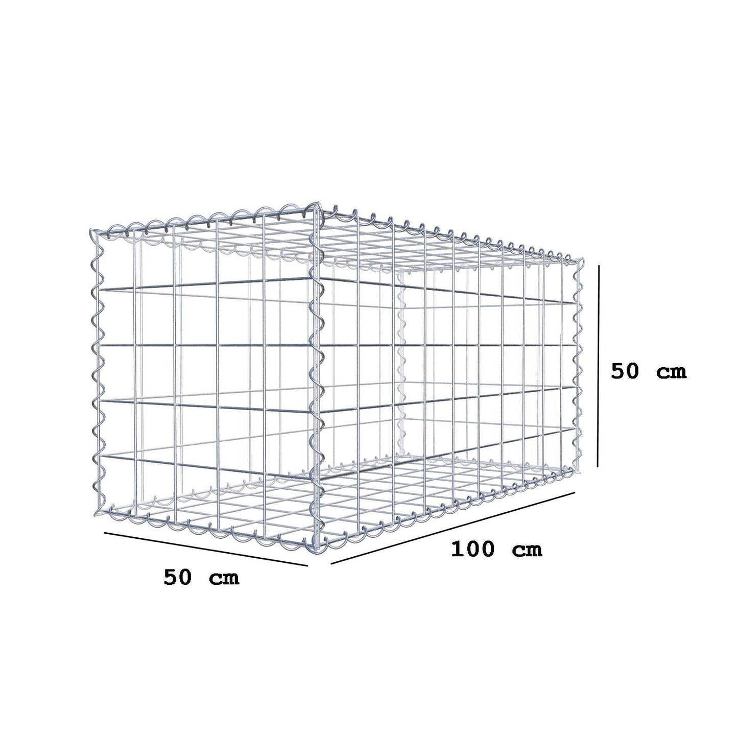 Schanskorf 100 cm x 50 cm x 50 cm (L x H x D), maaswijdte 10 cm x 10 cm, spiraalvormig