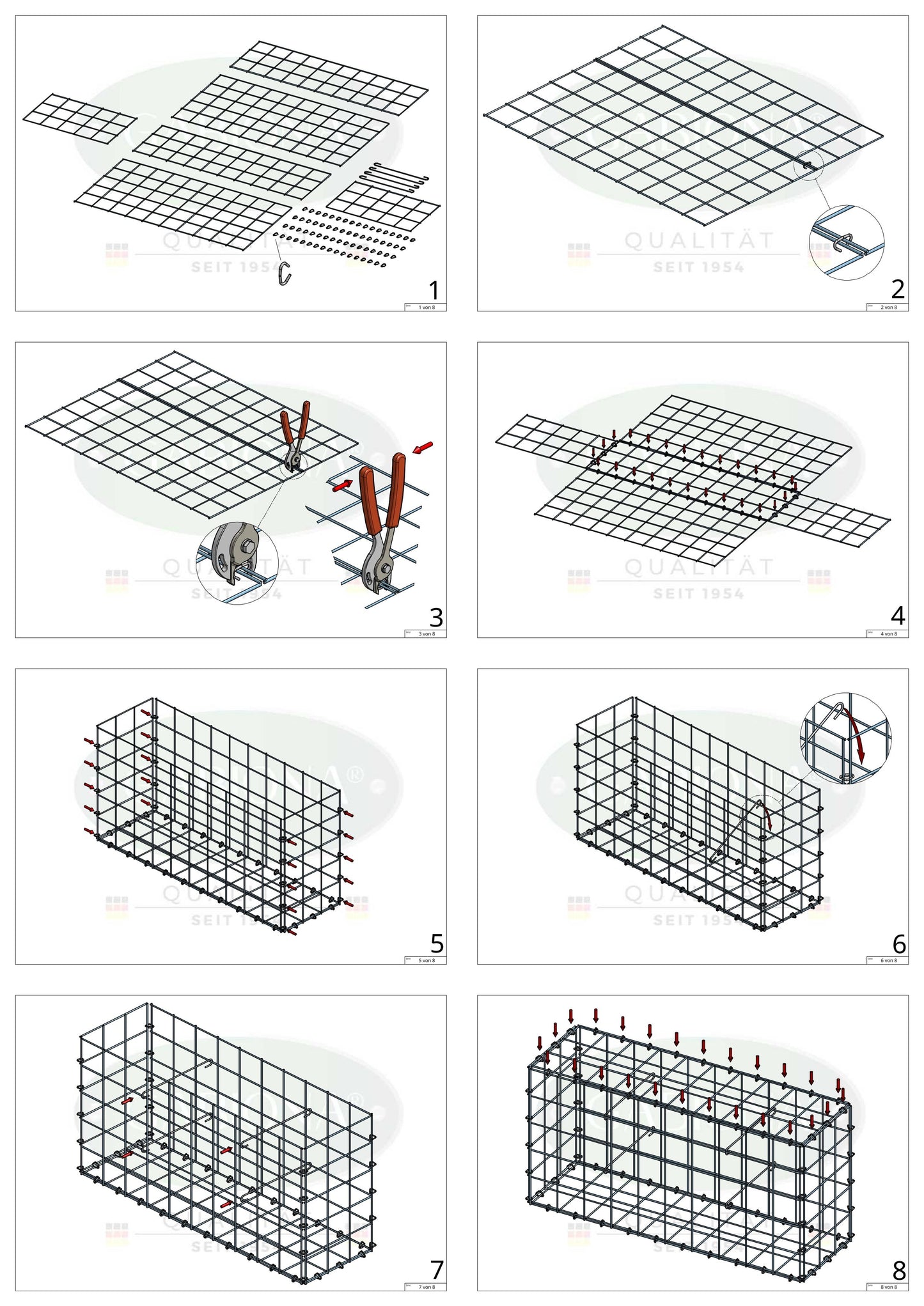 Gabion 100 cm x 40 cm x 40 cm (L x H x P), mailles 10 cm x 10 cm, anneau en C