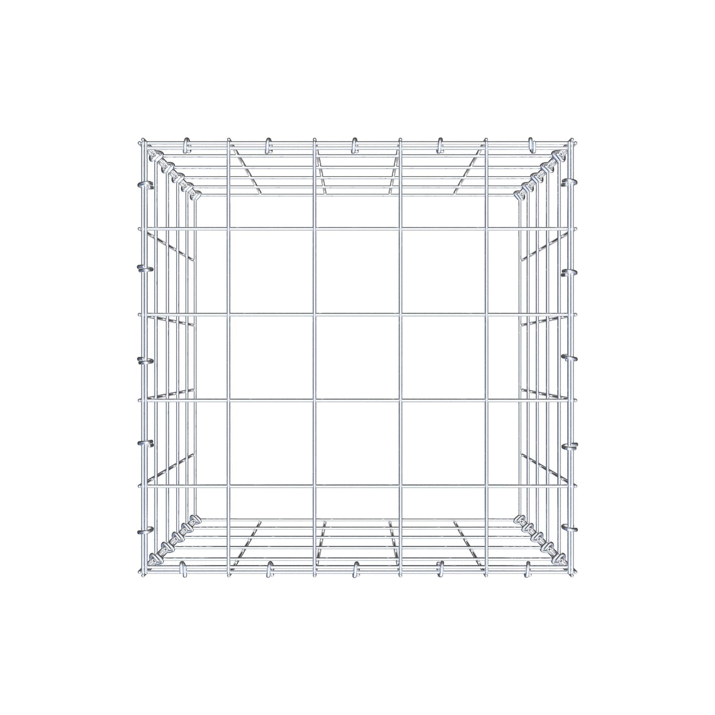 Opbouw schanskorf type 3 50 cm x 50 cm x 50 cm (L x H x D), maaswijdte 10 cm x 10 cm, C-ring
